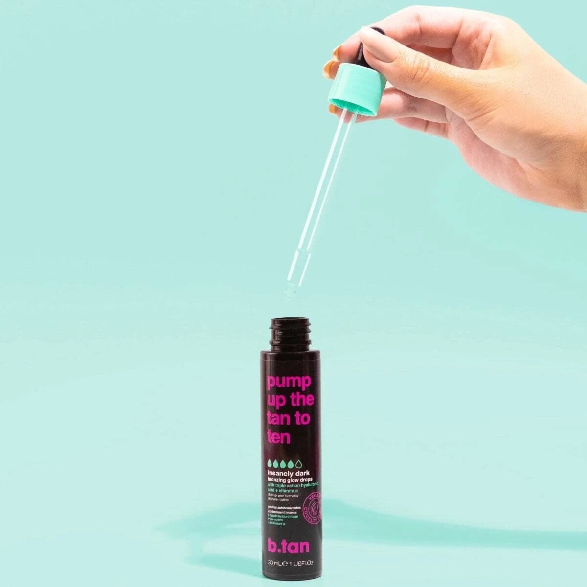 3 b.tan Pump Up the Tan to Ten Bronzing Glow Drops 30ml - Insanely Dark, Triple Action Hyaluronic Acid and Vitamin A, 3 of 5