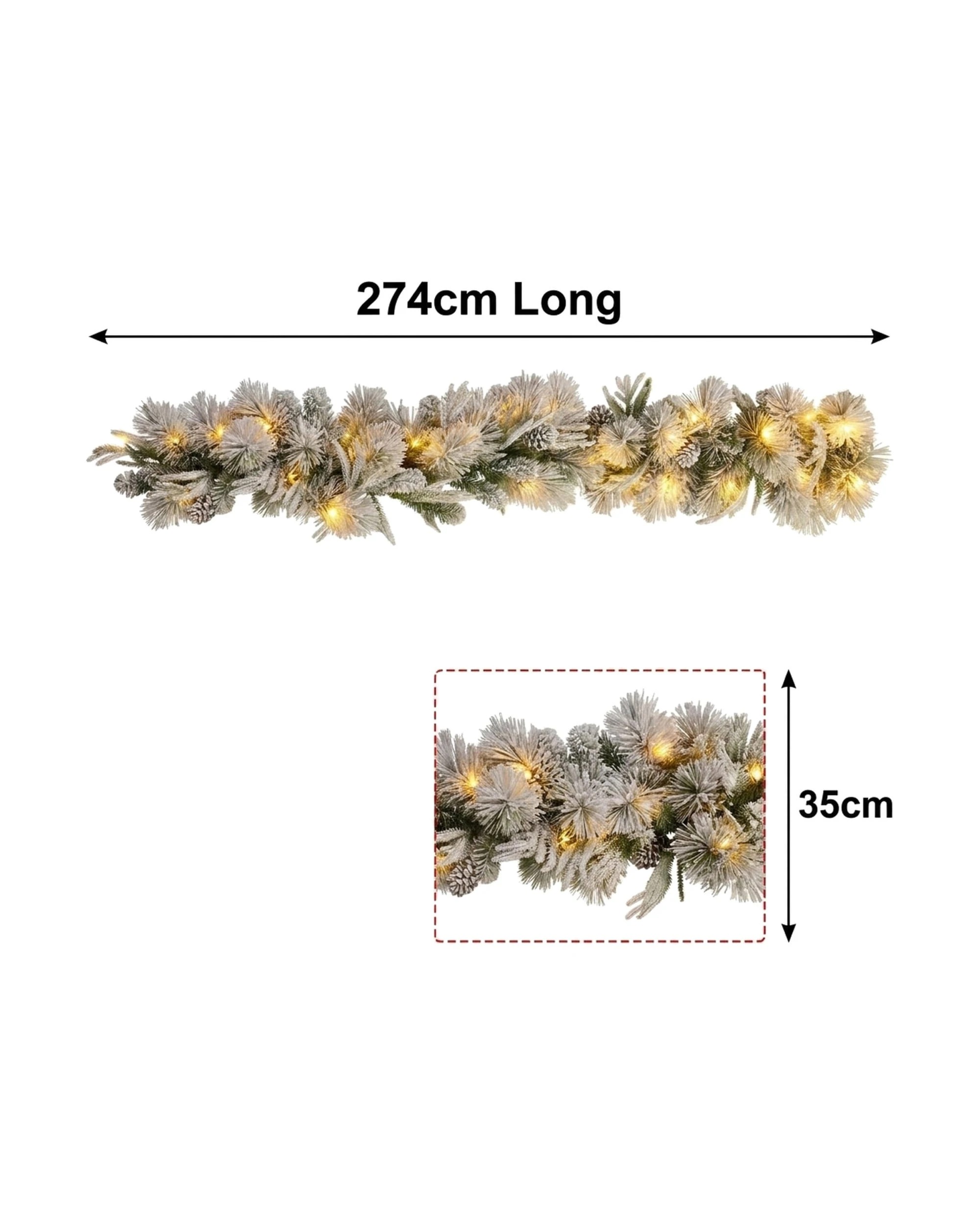 3 Christabelle 2.74m Pre-Lit Flocked Garland, Pine Cones, LED Timer - White, 3 of 9