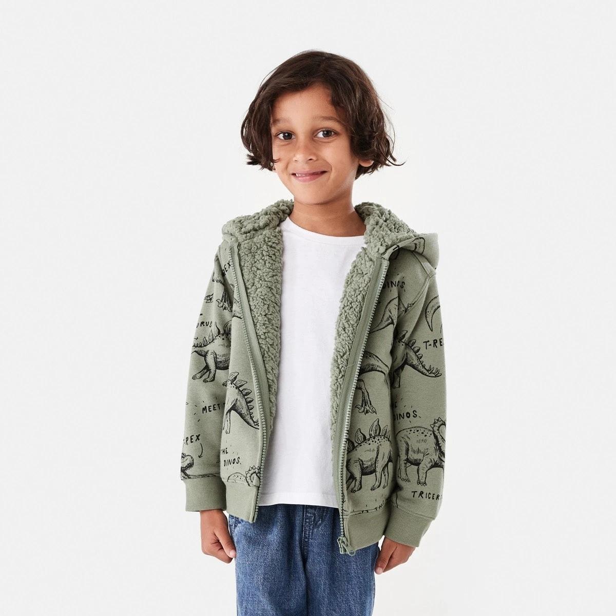 1 Sherpa Lined Hoodie Grn Dino, 1 of 10