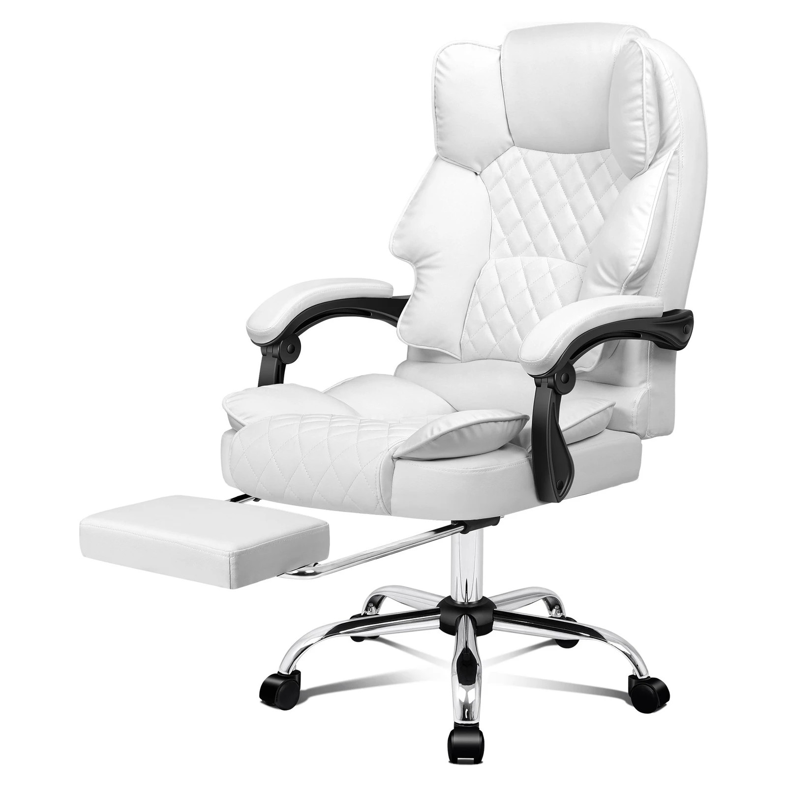 4 Alfordson Office Chair Gaming Executive Computer PU Leather Seat Recliner - White, 4 of 10