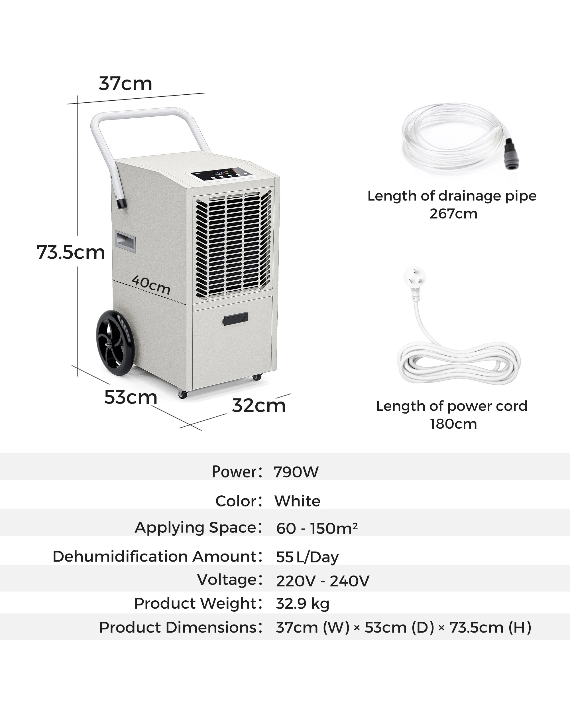 7 ADVWIN 55L Commercial Dehumidifier White, 7 of 7