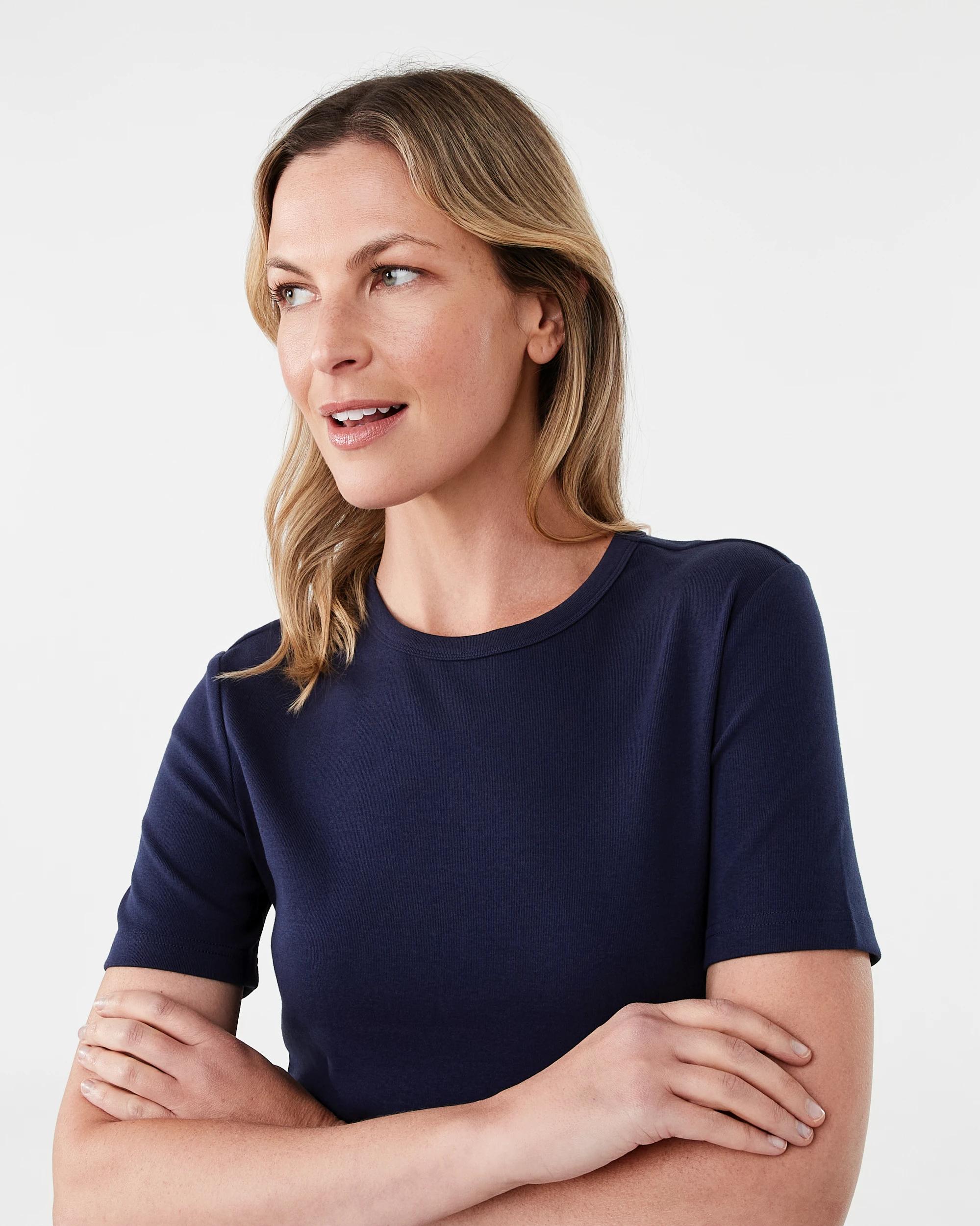 4 Short Sleeve Rib Crew Neck T-shirt Blu Pcoat, 4 of 5