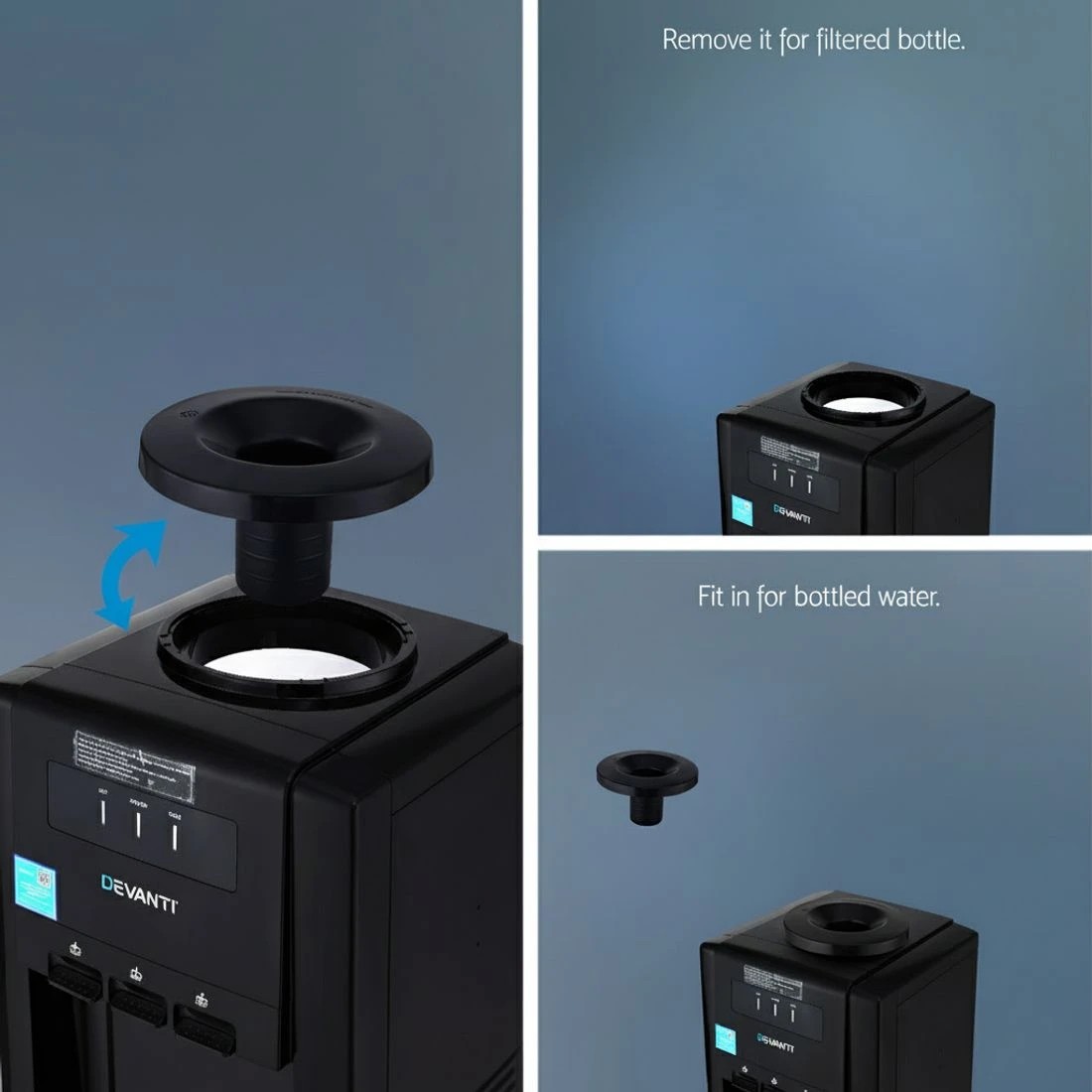 9 Devanti Water Cooler Dispenser Bench Top 22L w/2 Filter - Black, 9 of 9