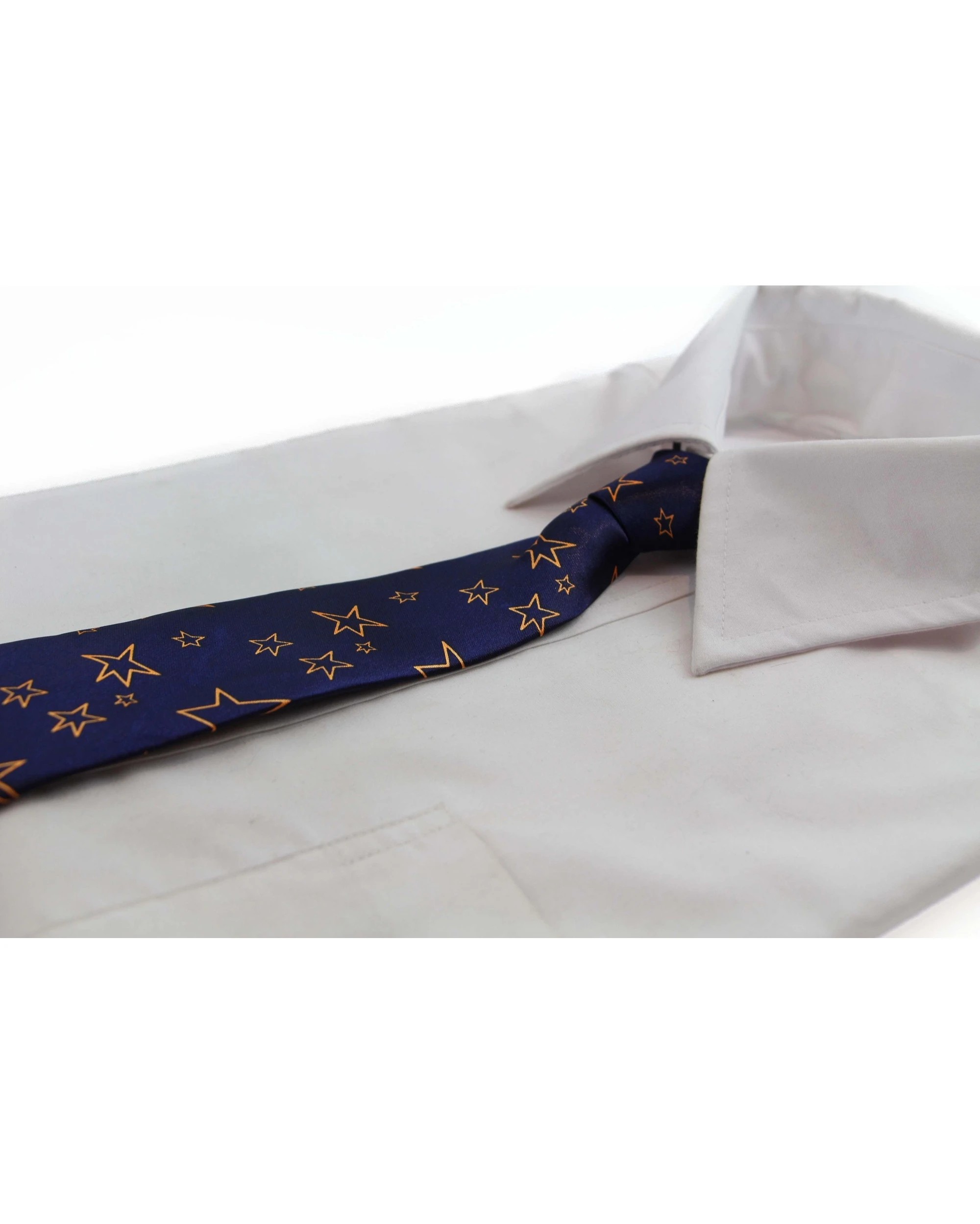 1 Zasel Kids Boys Navy & Orange Patterned Elastic Neck Tie - Star Outlines, 1 of 2
