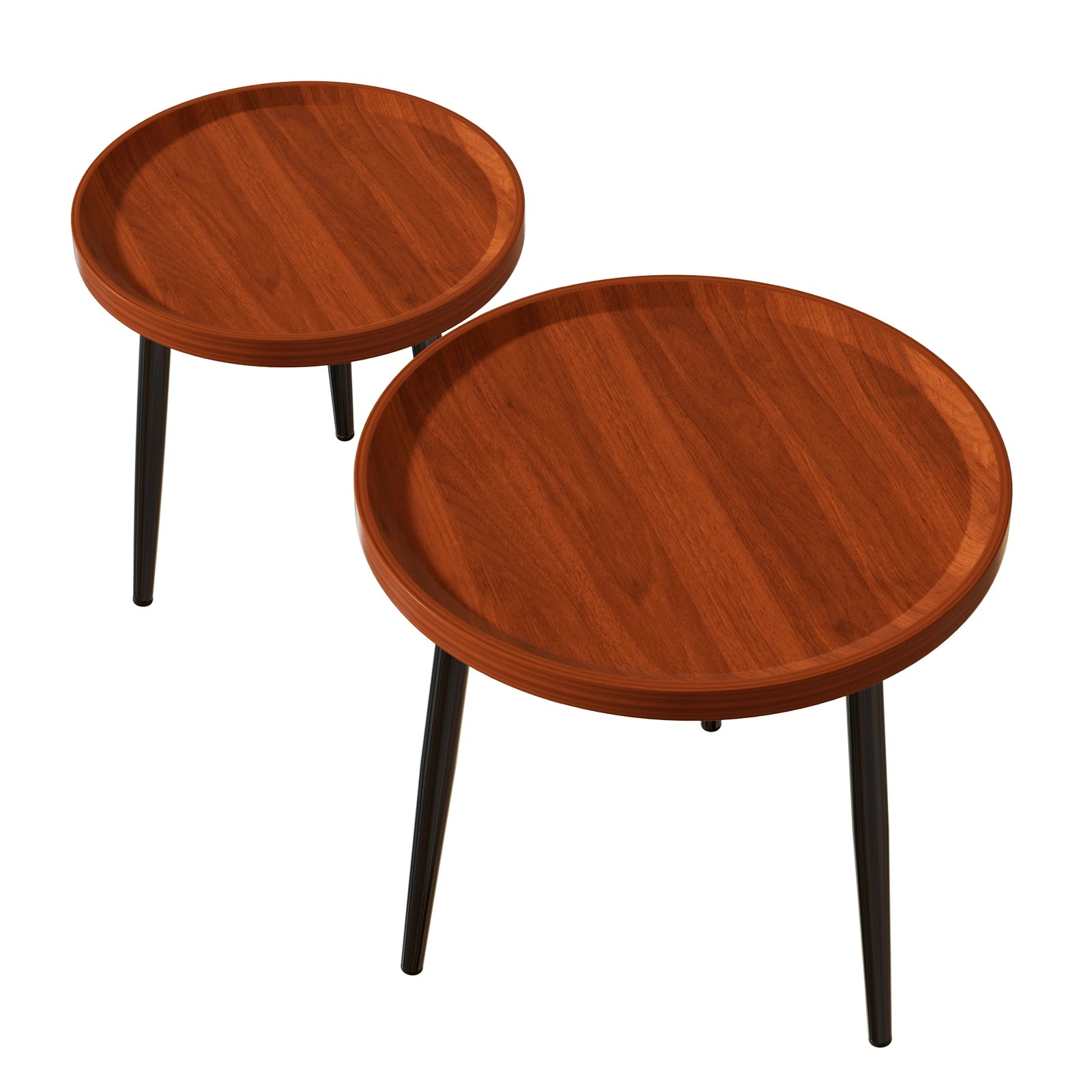 1 Advwin Nesting Coffee Tables Set of 2 Convertible w/ Raised Edge - Walnut, 1 of 7