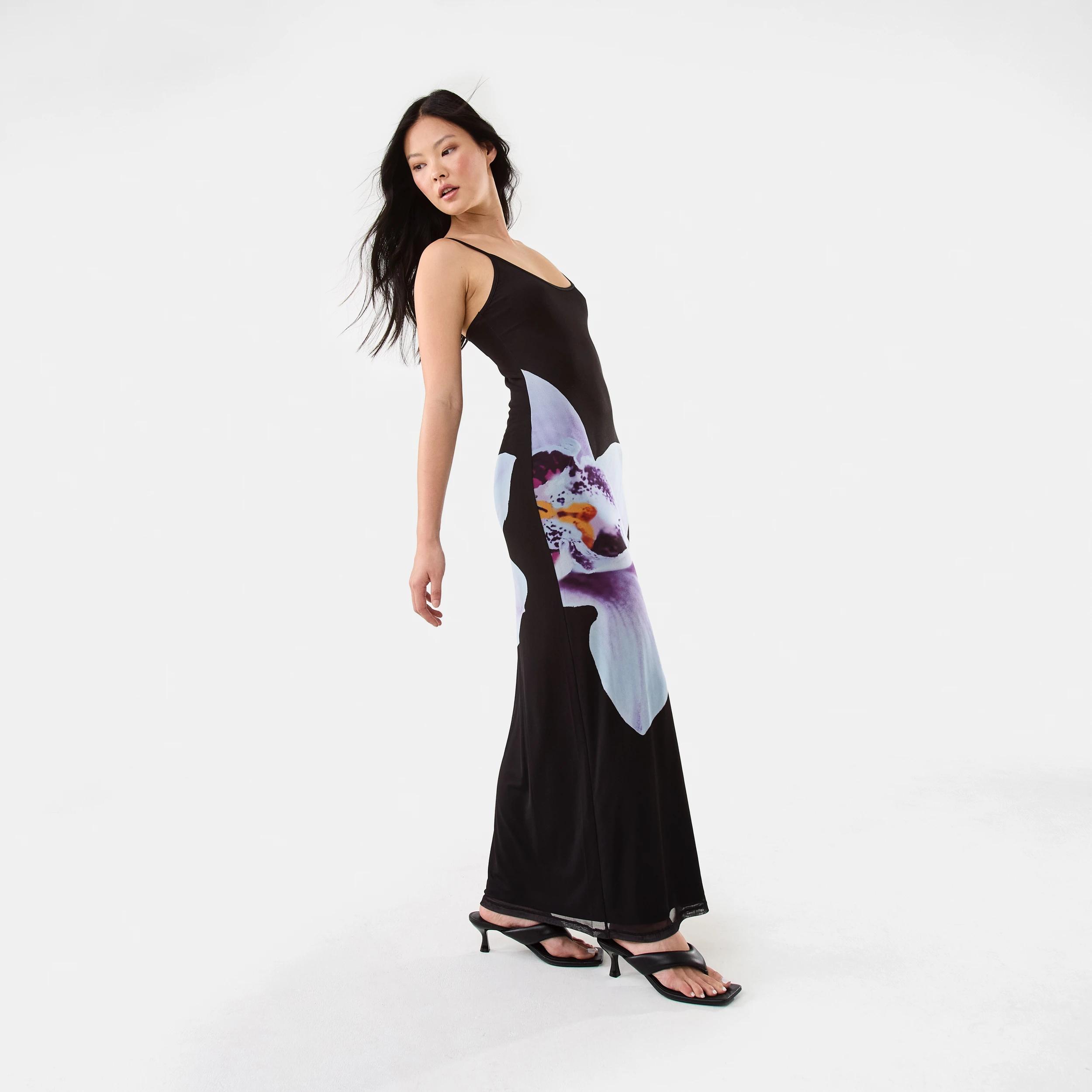 2 Sleeveless Mesh Print Maxi Dress Blk Orchid, 2 of 10