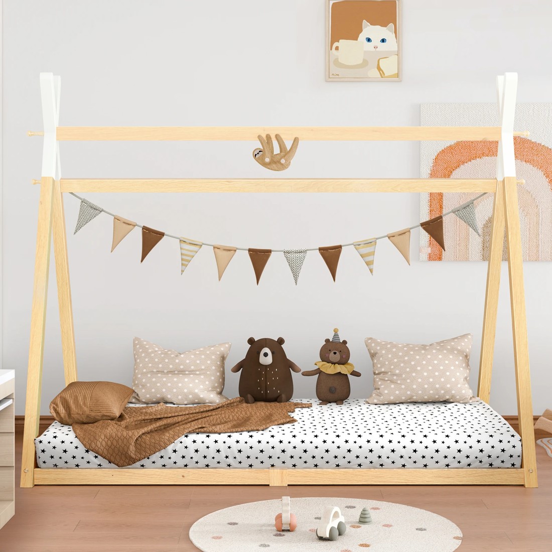 5 Alfordson Bed Frame Wooden Single Timber Teepee House Base Platform Thomas - Natural, 5 of 10