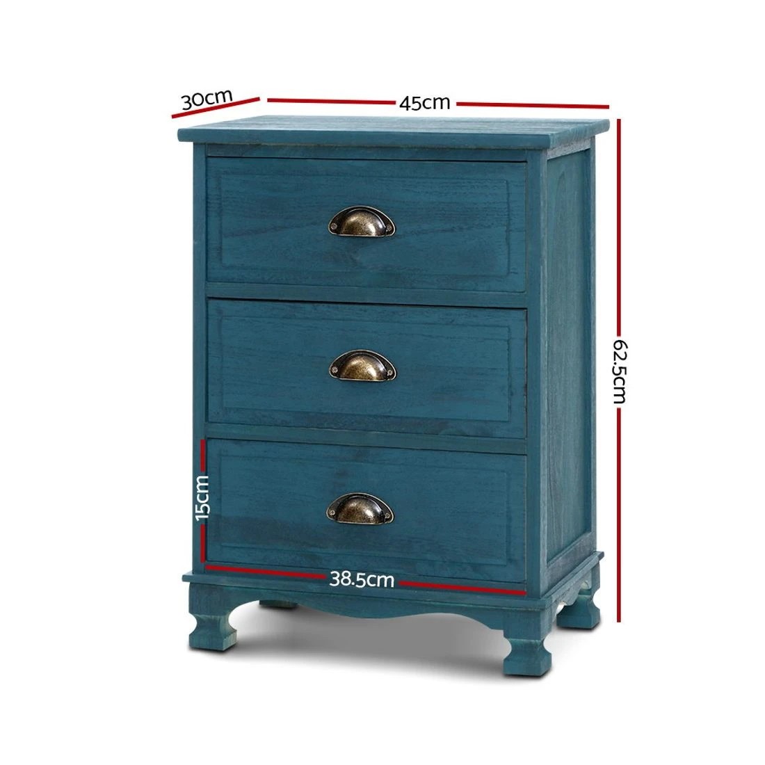 2 Artiss Bedside Table 3 Drawers Vintage - Blue, 2 of 7