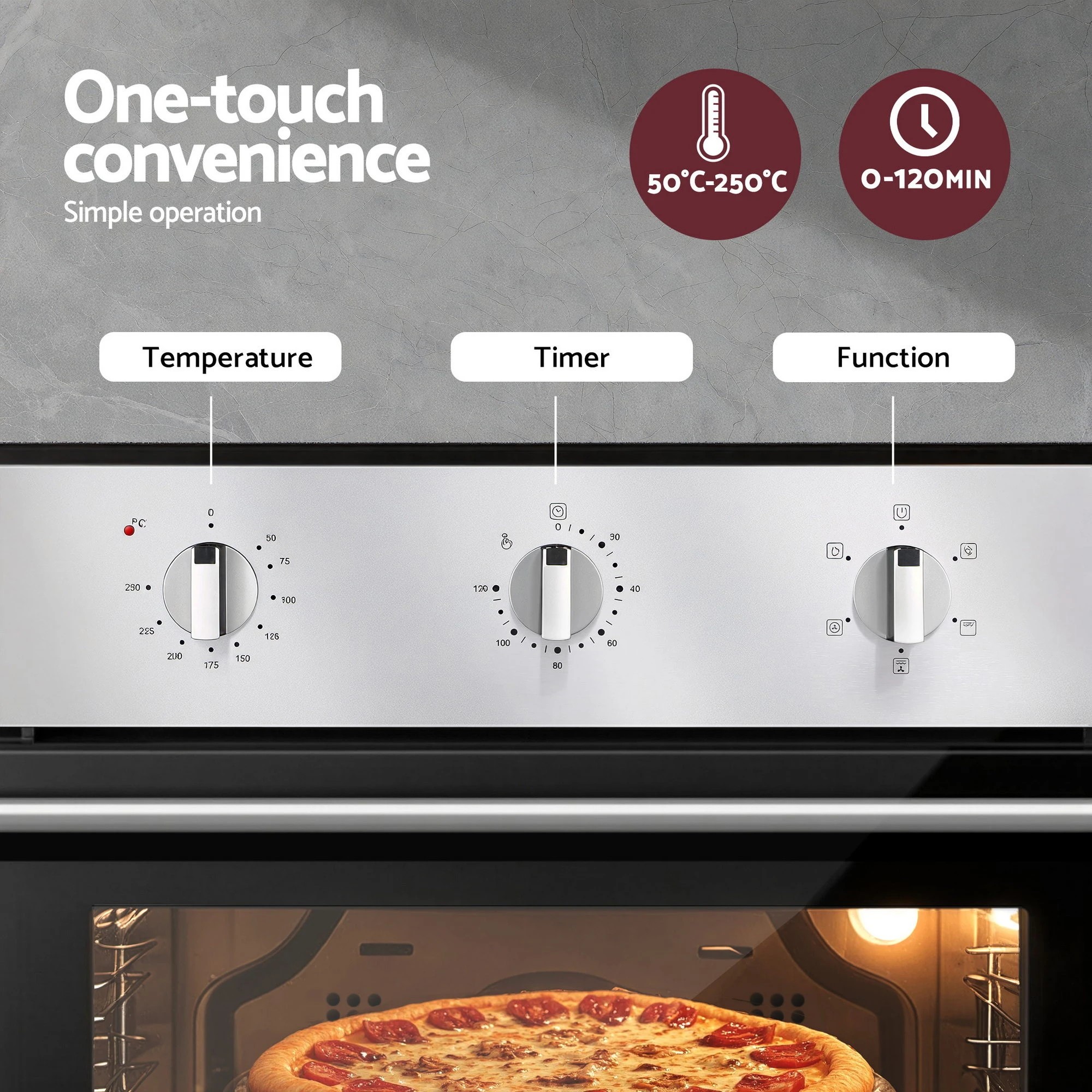 6 Devanti 60cm Electric Built In Wall Oven 70L Stainless Steel - Silver, 6 of 9