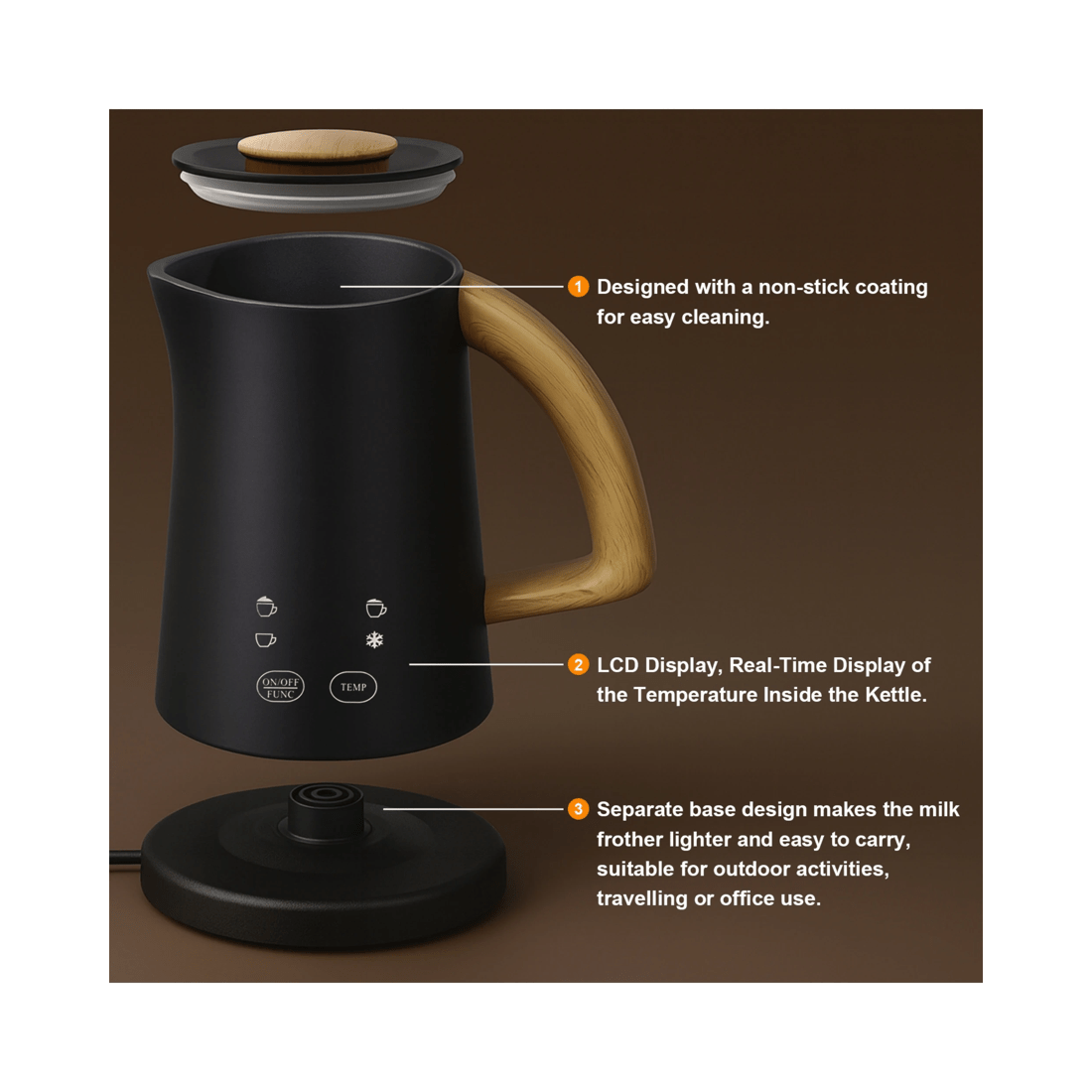 5 Advwin Electric Milk Frother, 4-in-1 Hot & Cold Frothing Coffee Steamer Frother, Digital Display Foam Maker, 5 of 7