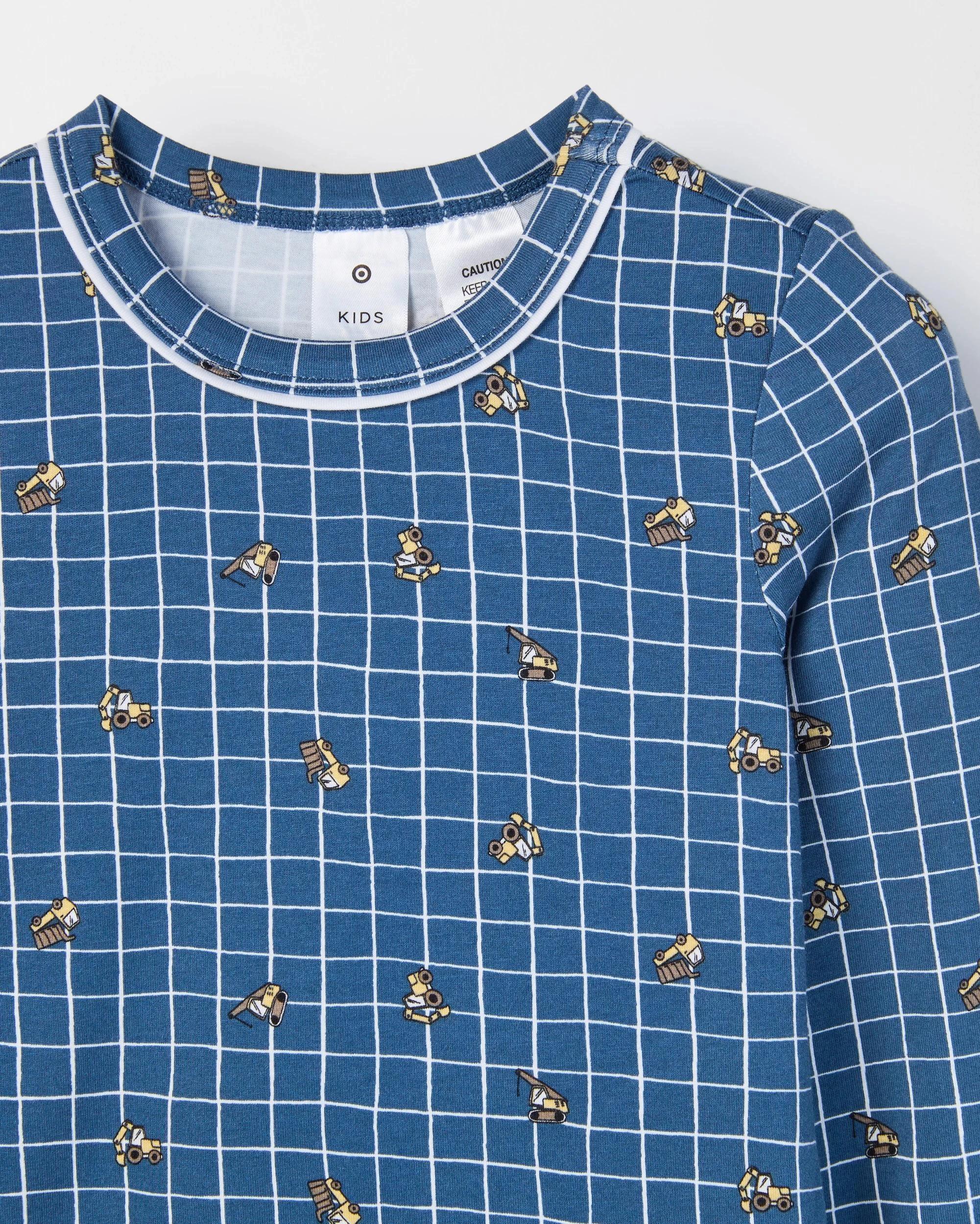 9 Target Kids Bamboo Younger Boys Long Sleeve Top and Pants Pyjama Set BLUE CONSTRUCTION, 9 of 10