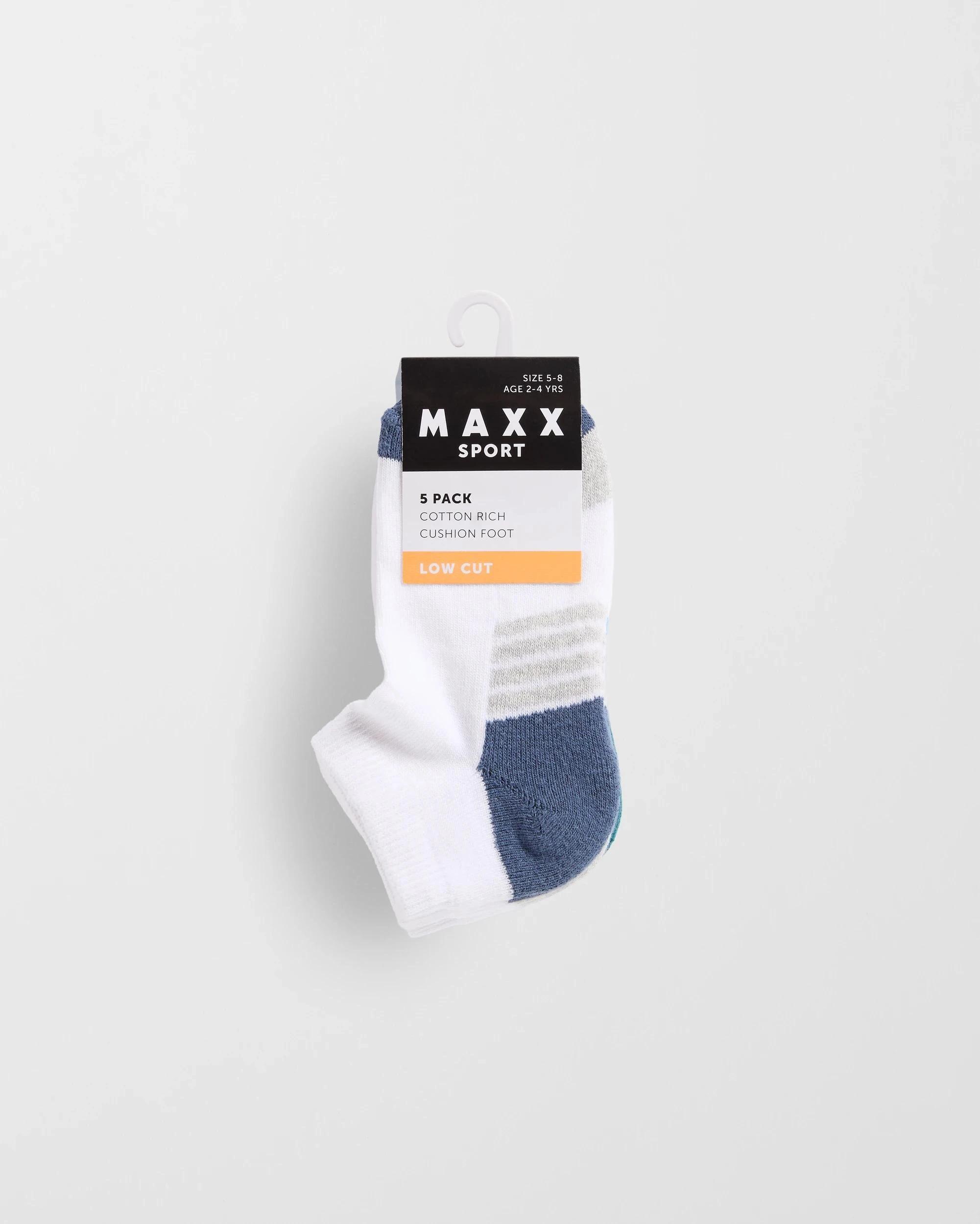 3 Maxx Australian Cotton Blend 5 Pack Sport Low Cut Socks WHITE BOYS, 3 of 3