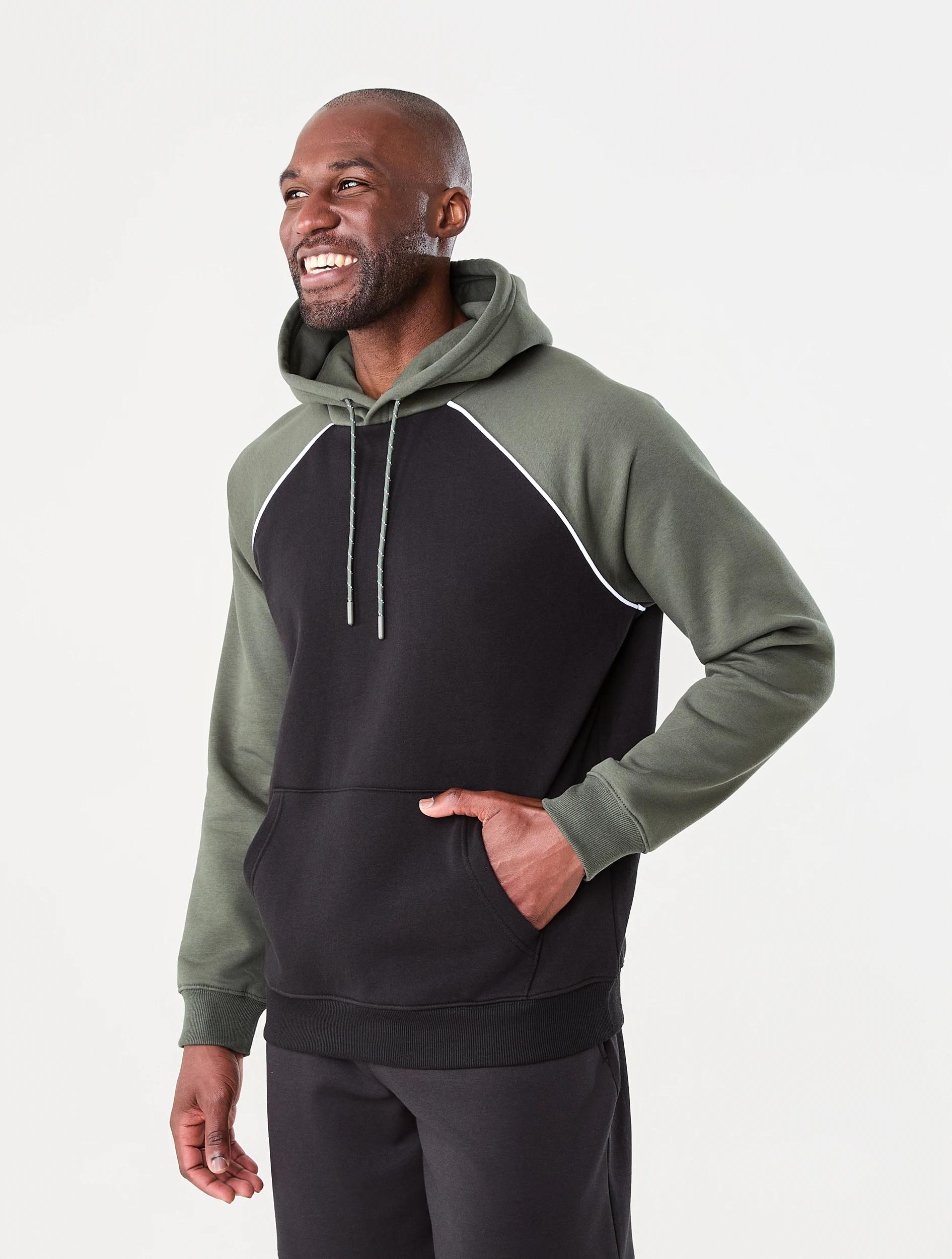 2 Active Mens Raglan Hoodie Green/blk, 2 of 6