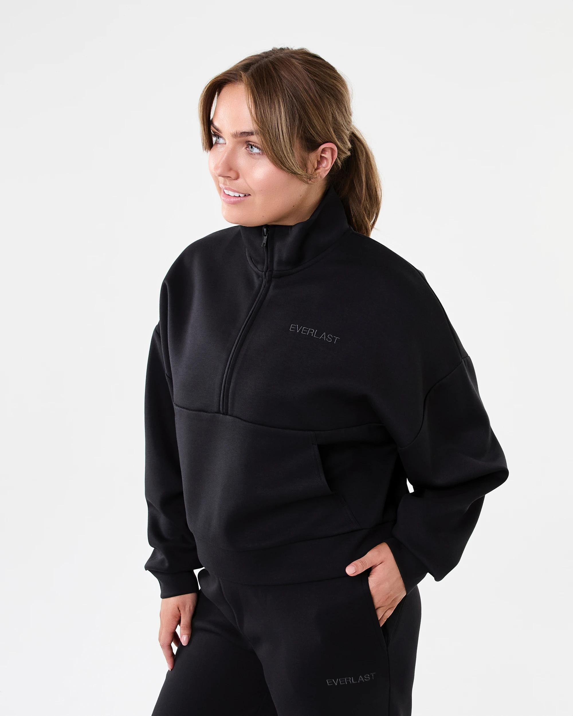 2 Everlast Womens Evercomfort 1/4 Zip Sweatshirt Black, 2 of 7