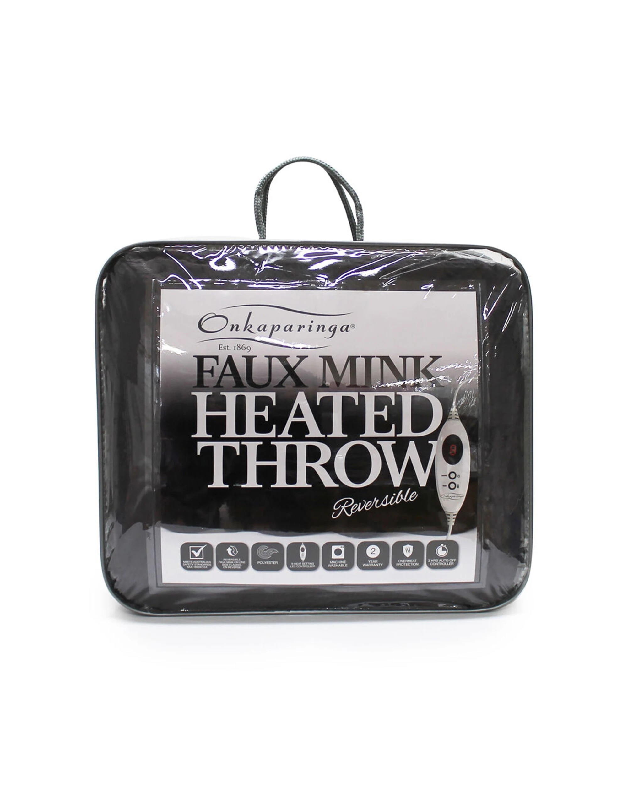1 Onkaparinga Faux Mink Heated Throw/Electric Blanket w/LED Heat Control - Charcoal, 1 of 1