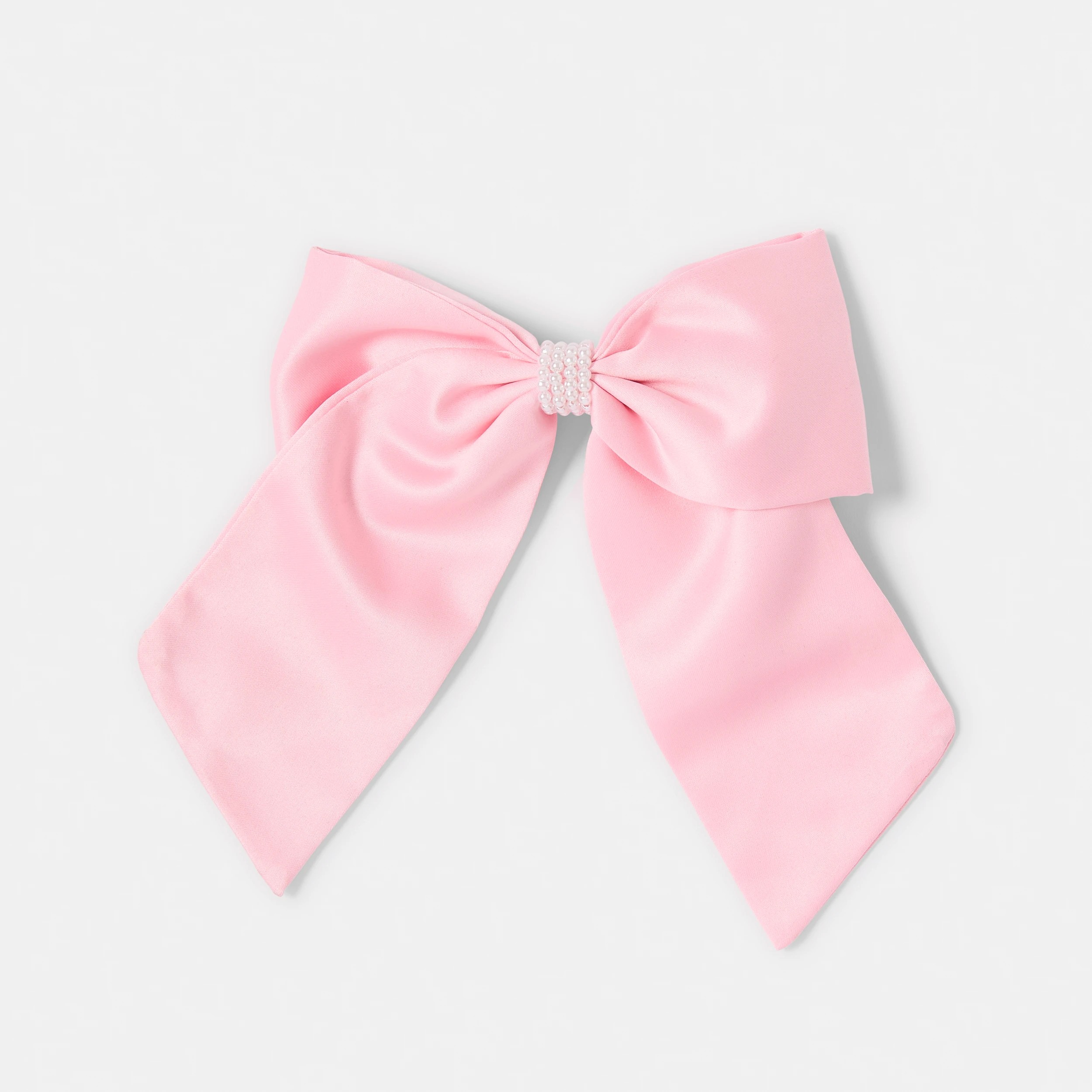 1 Pink Satin Bow Hair Clip, 1 of 5