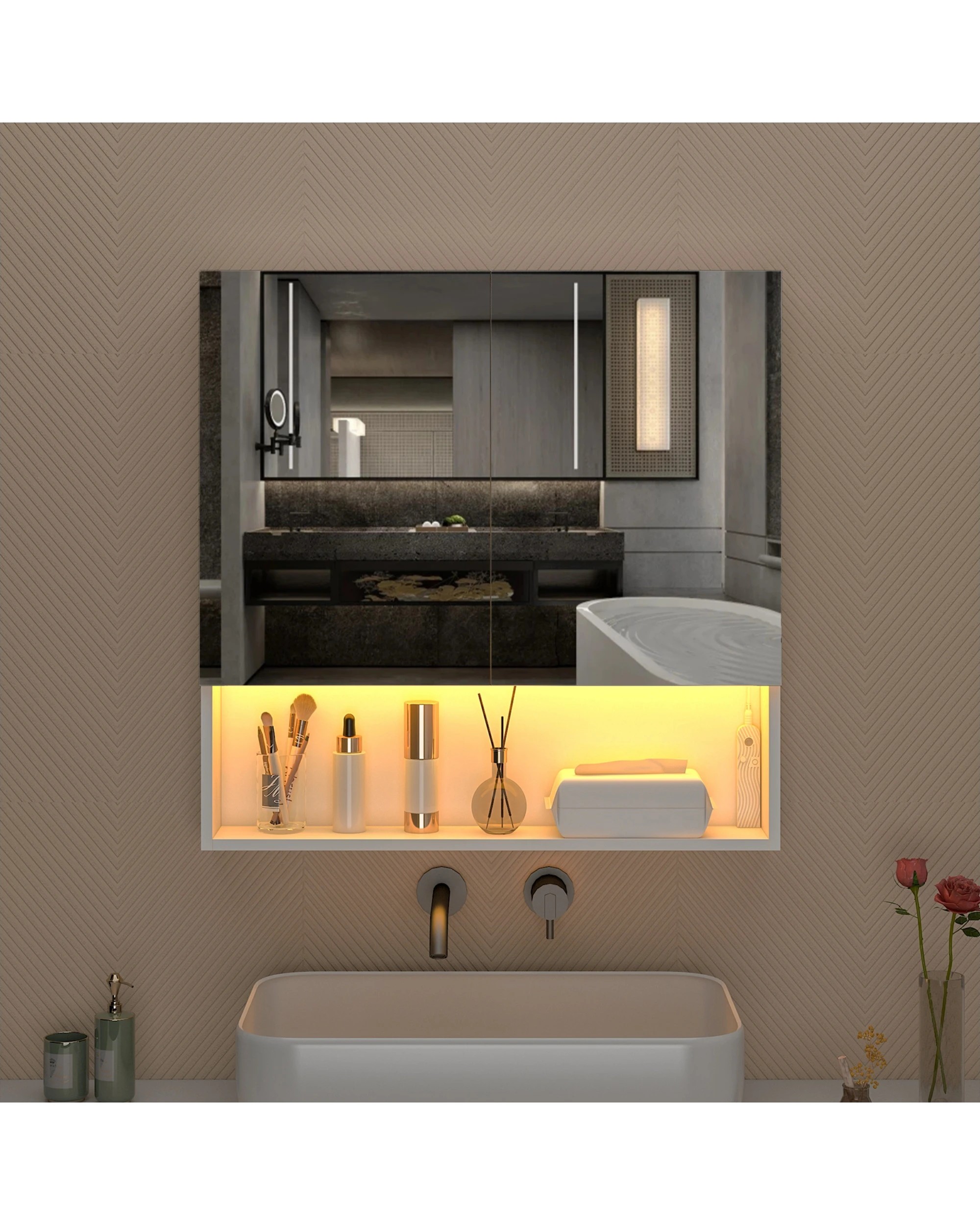 4 Advwin 750 x 750mm Cabinet LED Medicine Storage Unit Mirror Shaving Cupboard w/ Motion Sensor Light, 4 of 10