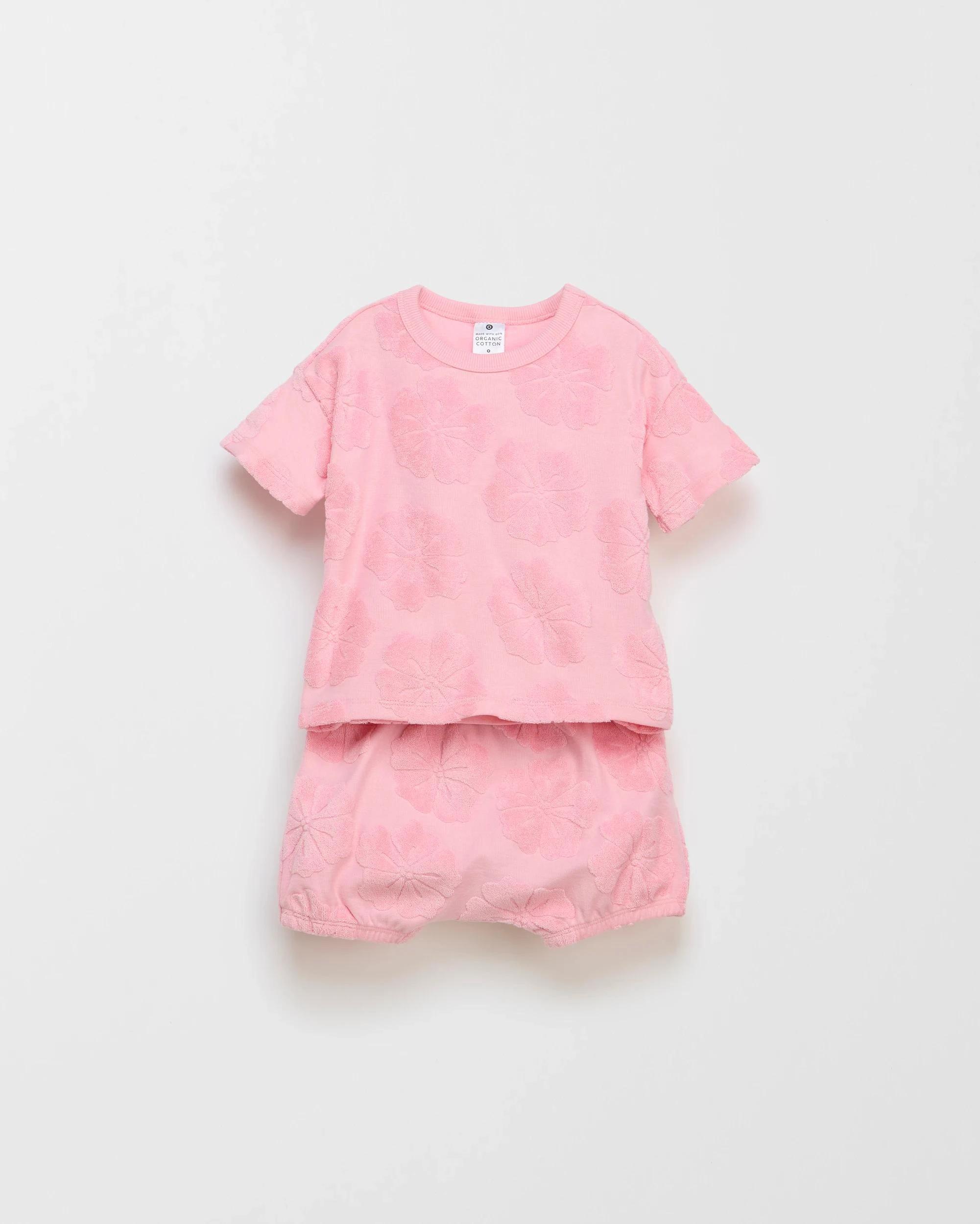1 Target Baby Organic Cotton Baby Terry T-Shirt and Short 2 Piece Set FLOWER / PINK, 1 of 2