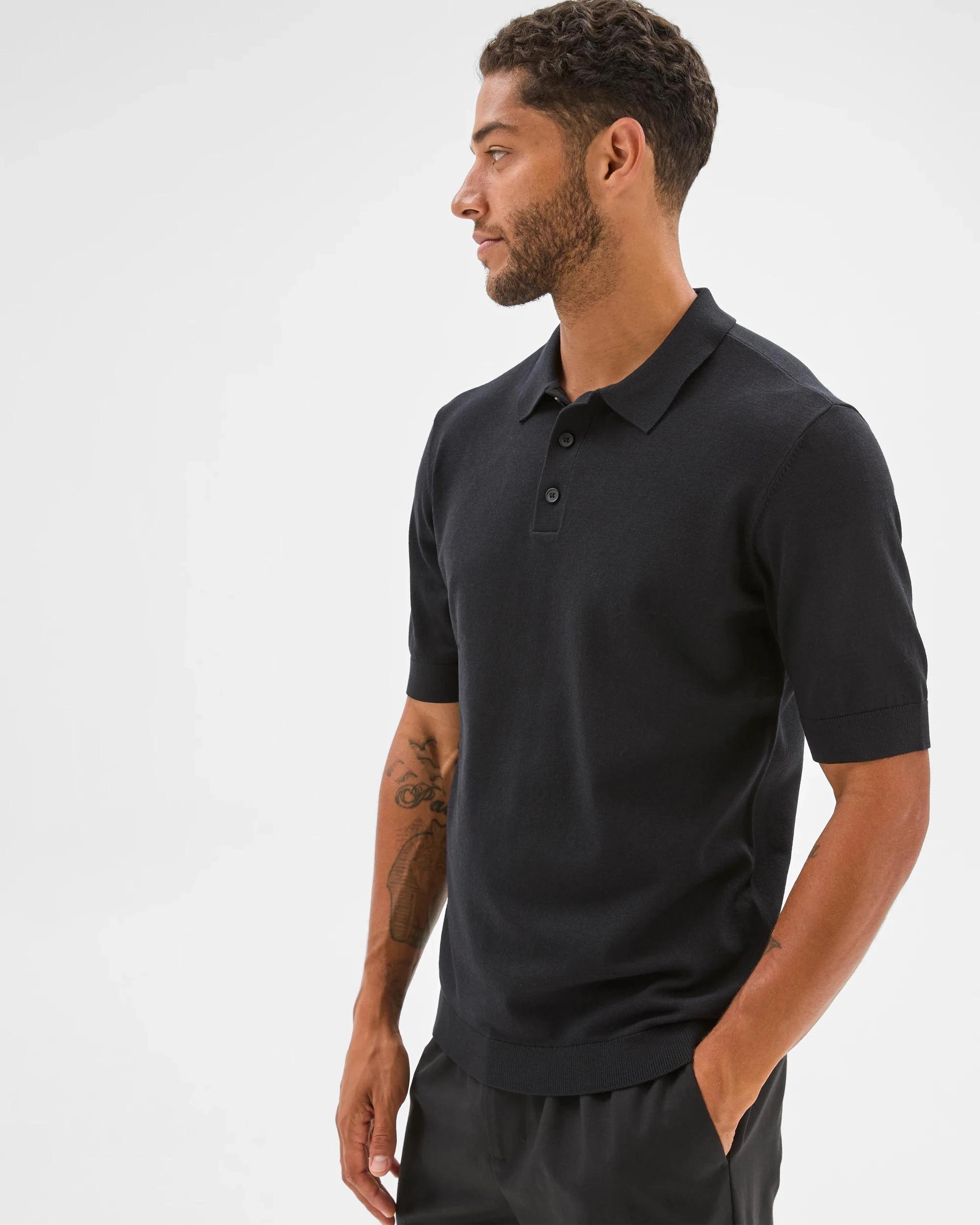 3 Preview Knit Polo Top BLACK, 3 of 6