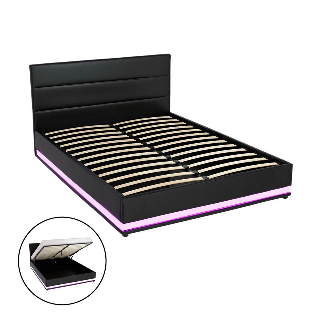 3 Artiss Bed Frame Double Size LED Gas Lift  LUMI - Black, 3 of 7