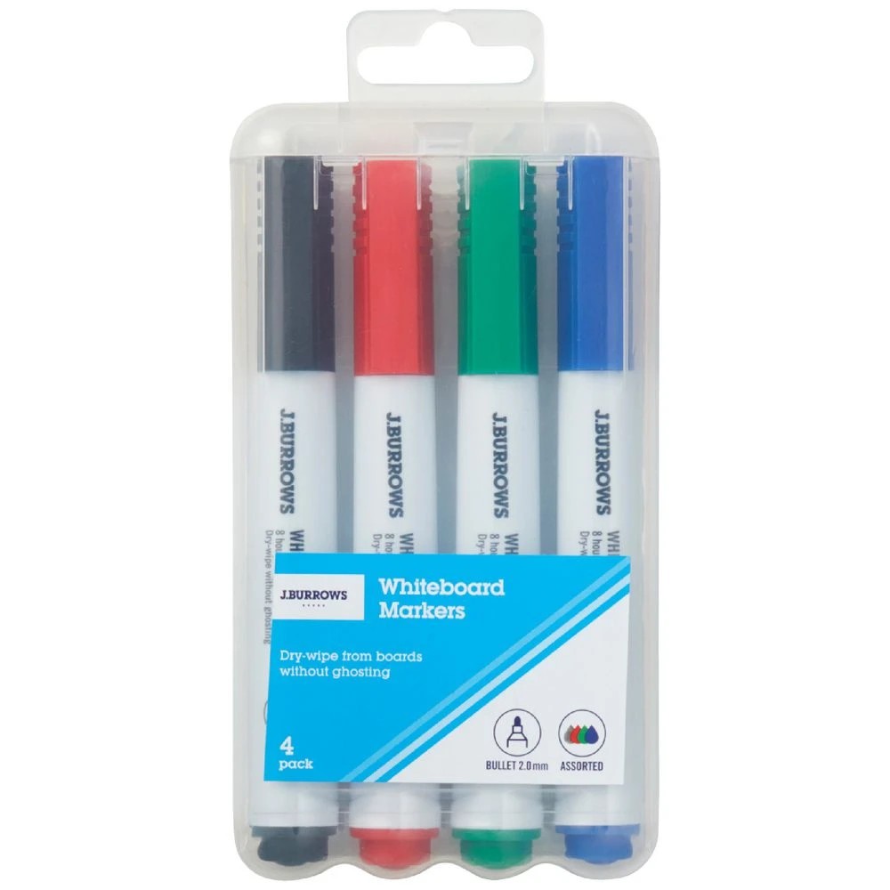 1 J.Burrows Whiteboard Markers Bullet Assorted 4 Pack, 1 of 4