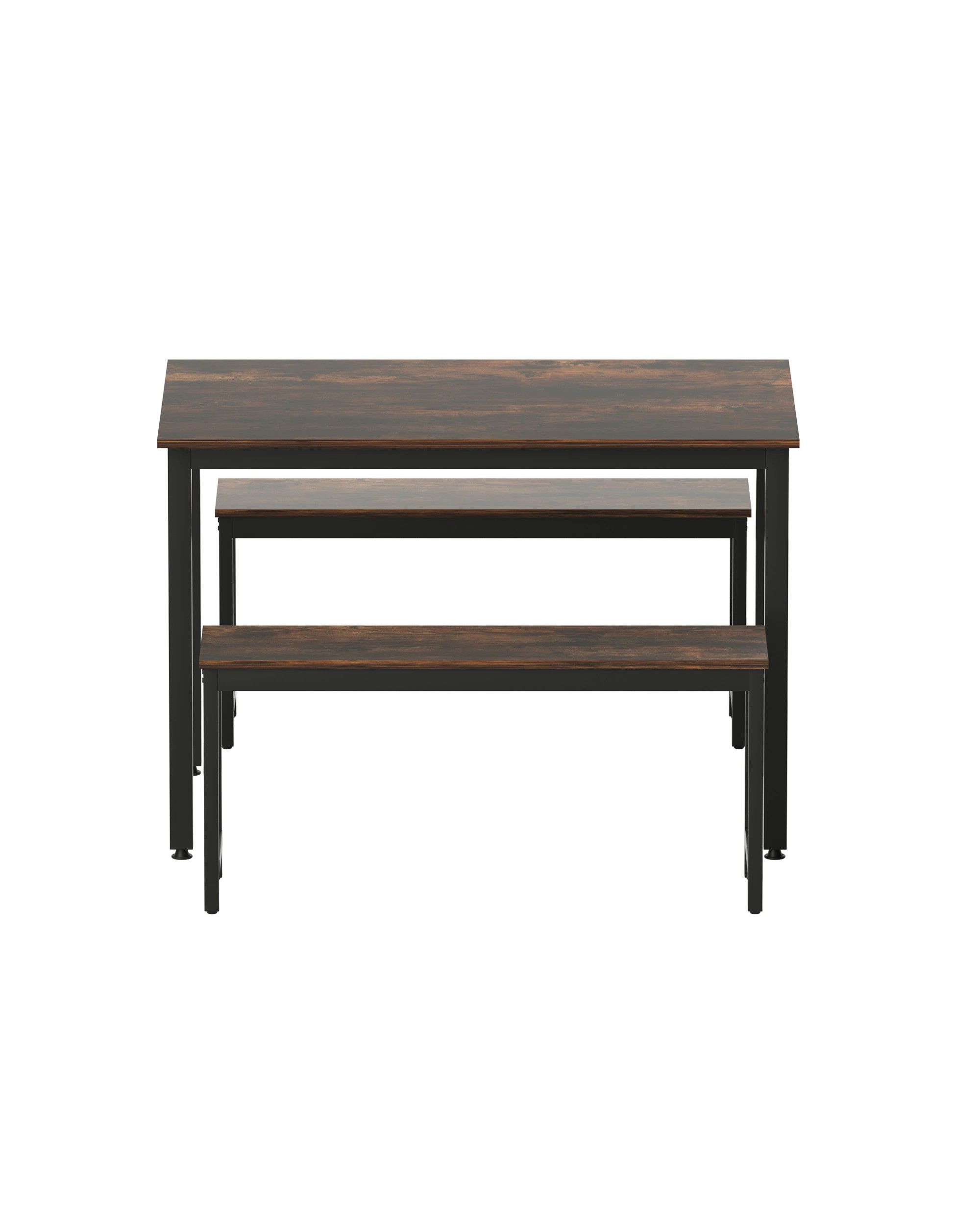 3 Artiss Dining Table and Chairs Set 3PCS Kitchen Metal Desk Bench Dark Walnut - Multi, 3 of 8