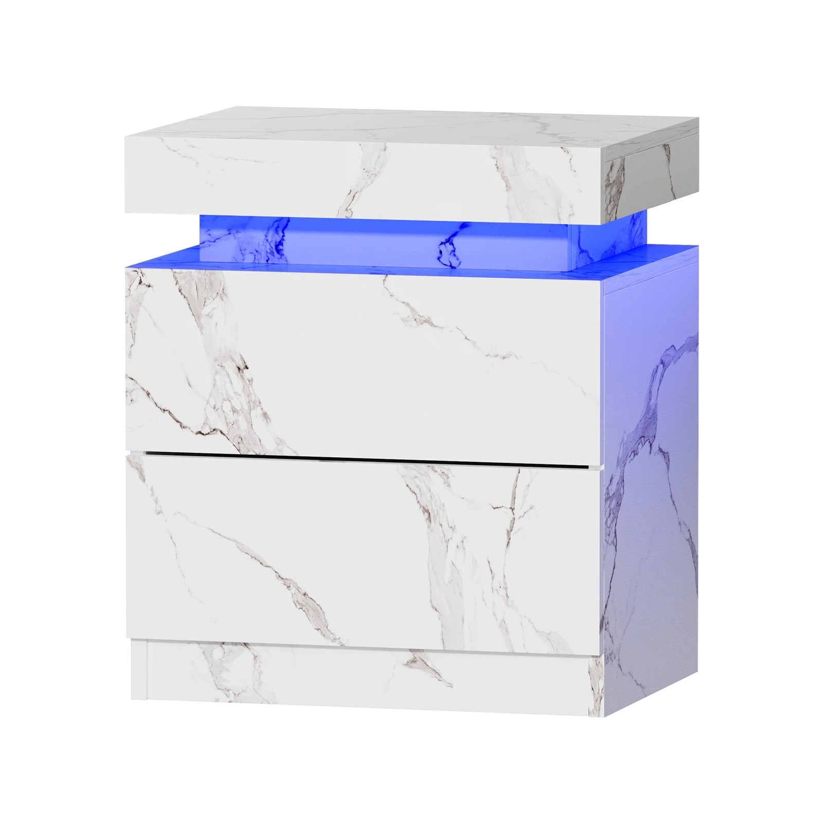 1 Oikiture Bedside Table 2 Drawers Led Side Nightstand Marble Effect
 - White, 1 of 10