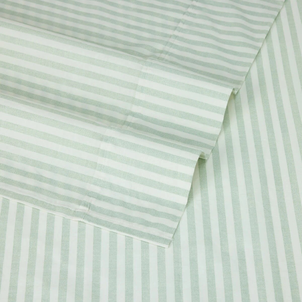 4 225 Thread Count Stripe Cotton Sheet Set - Queen Bed, Sage, 4 of 6