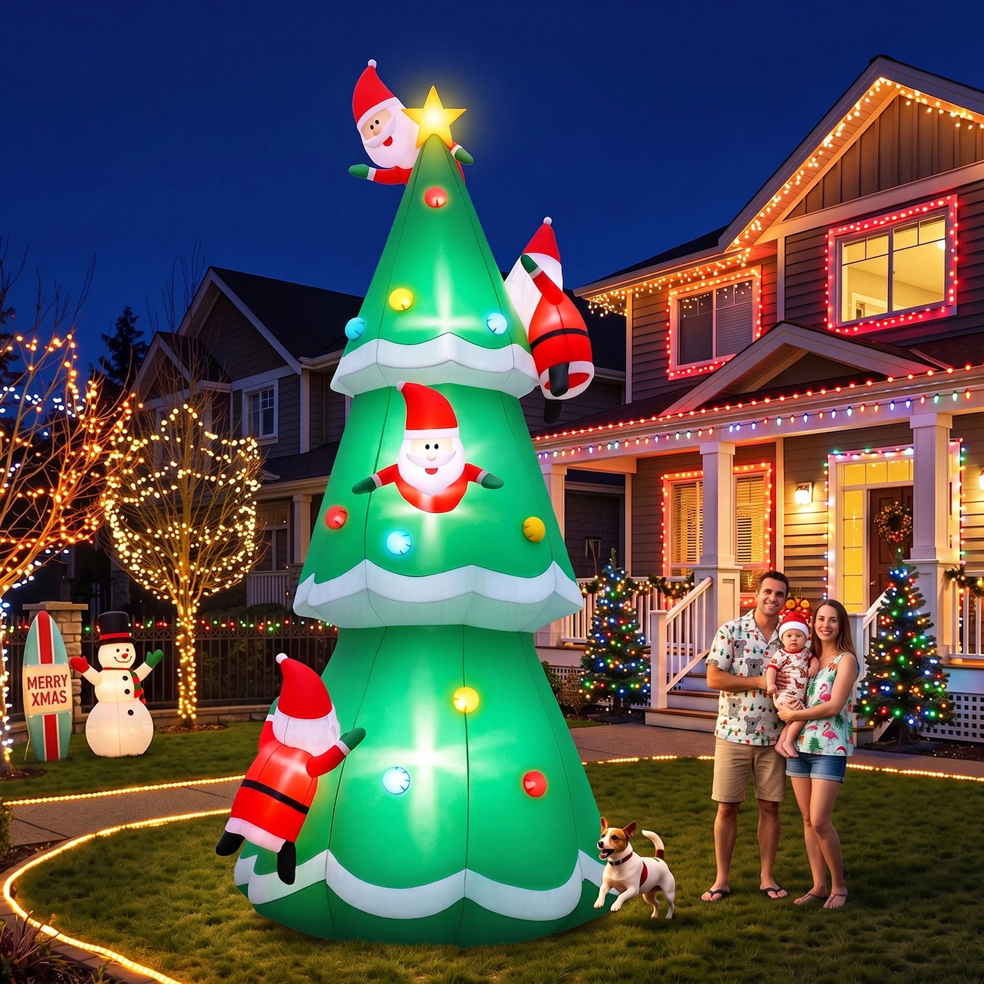 7 Jingle Jollys Christmas Inflatable Santa Tree 5M Illuminated Decorations - Multi, 7 of 7