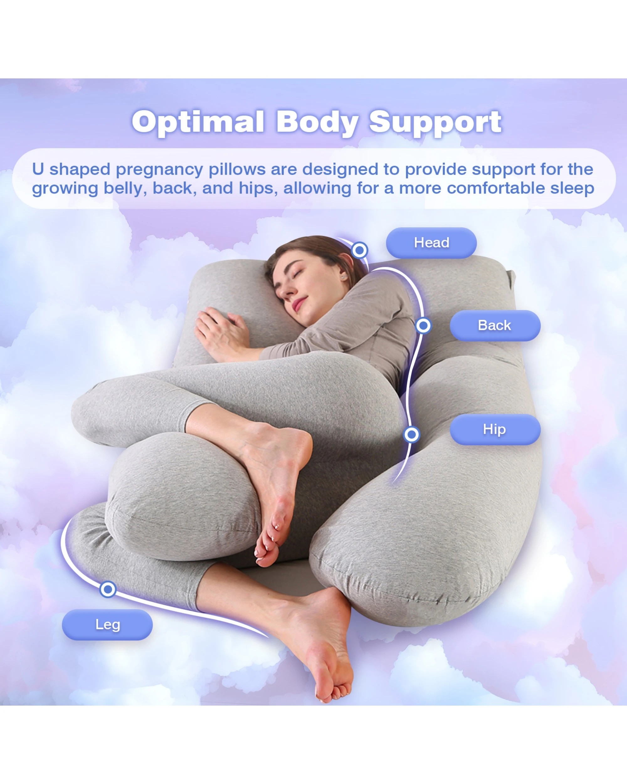 1 Advwin 2 In 1 Pregnancy Nursing Sleeping Pillow W/ Detachable Side U-shaped - Grey, 1 of 2