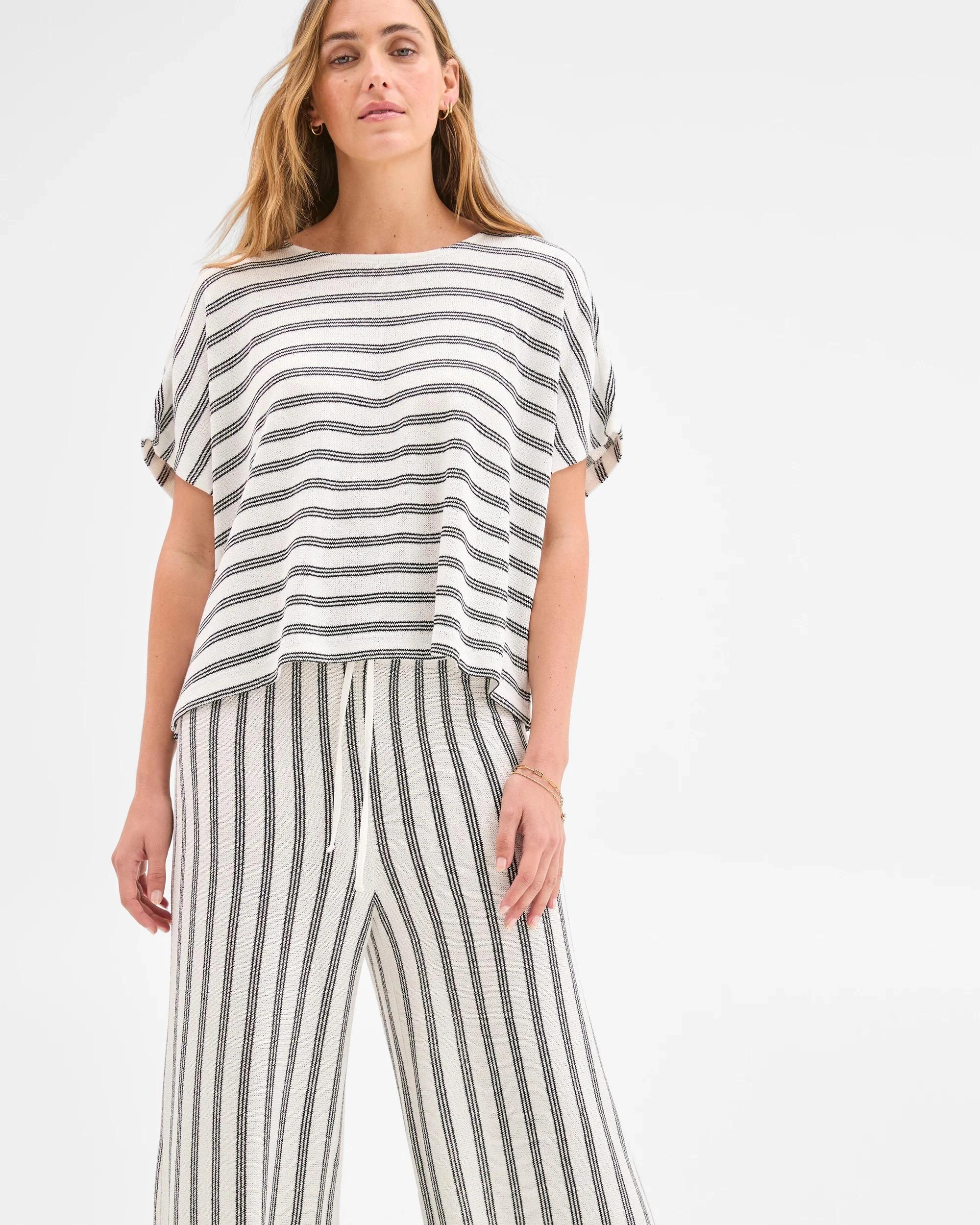 3 Target Woman Wide Leg Textured Pants CREAM/BLACK STRIPE, 3 of 6