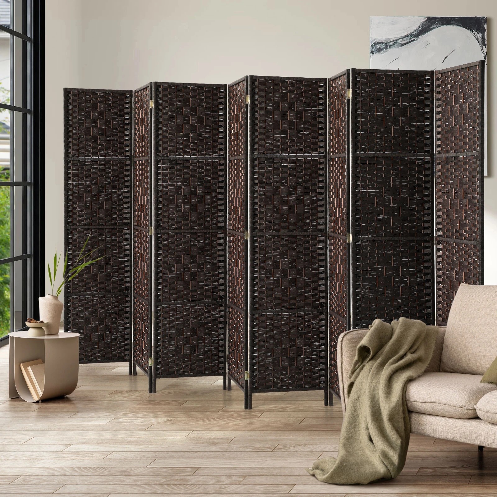 3 Oikiture 8 Panels Room Divider - Brown, 3 of 10