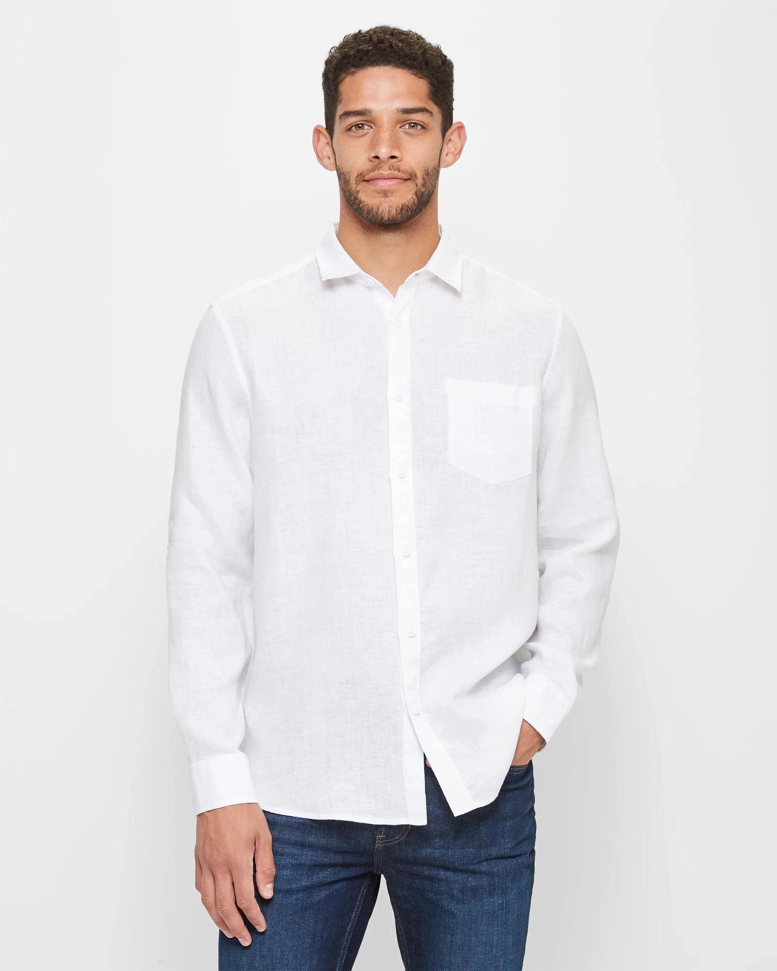 1 Target European Linen Long Sleeve Shirt WHITE, 1 of 5