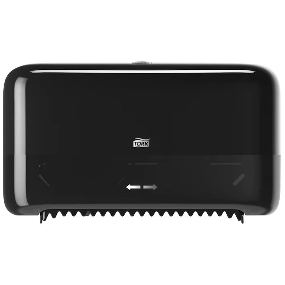 1 Tork Twin Mid-Size Toilet Roll Dispenser T7 Black, 1 of 5