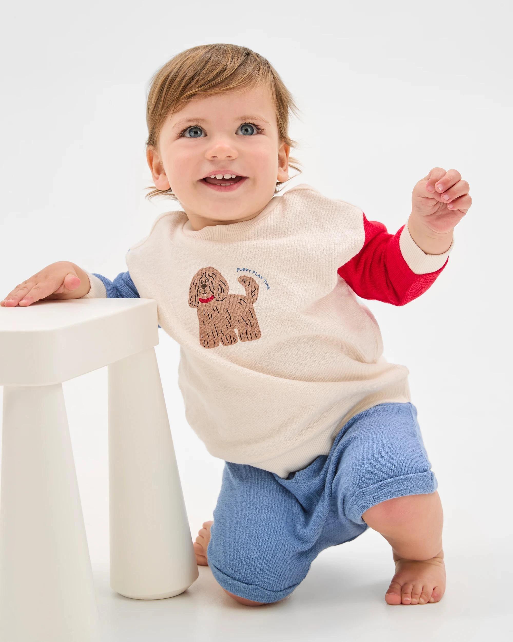 1 Target Baby Organic Cotton Baby Crew Fleece Top and Short 2 Piece Set PUPPY, 1 of 4