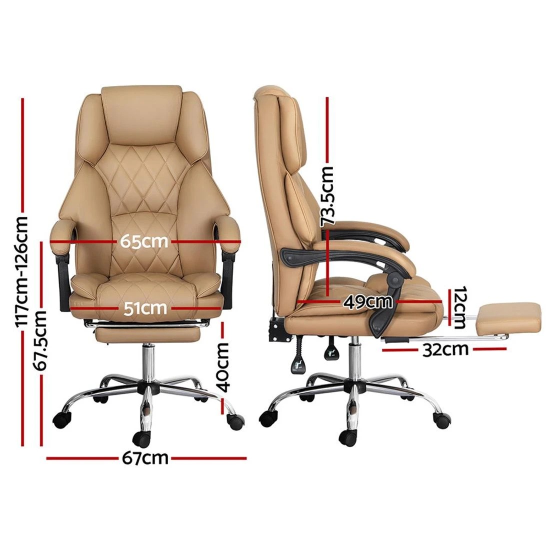 2 Artiss Executive Office Chair Leather Footrest Espresso - Brown, 2 of 7