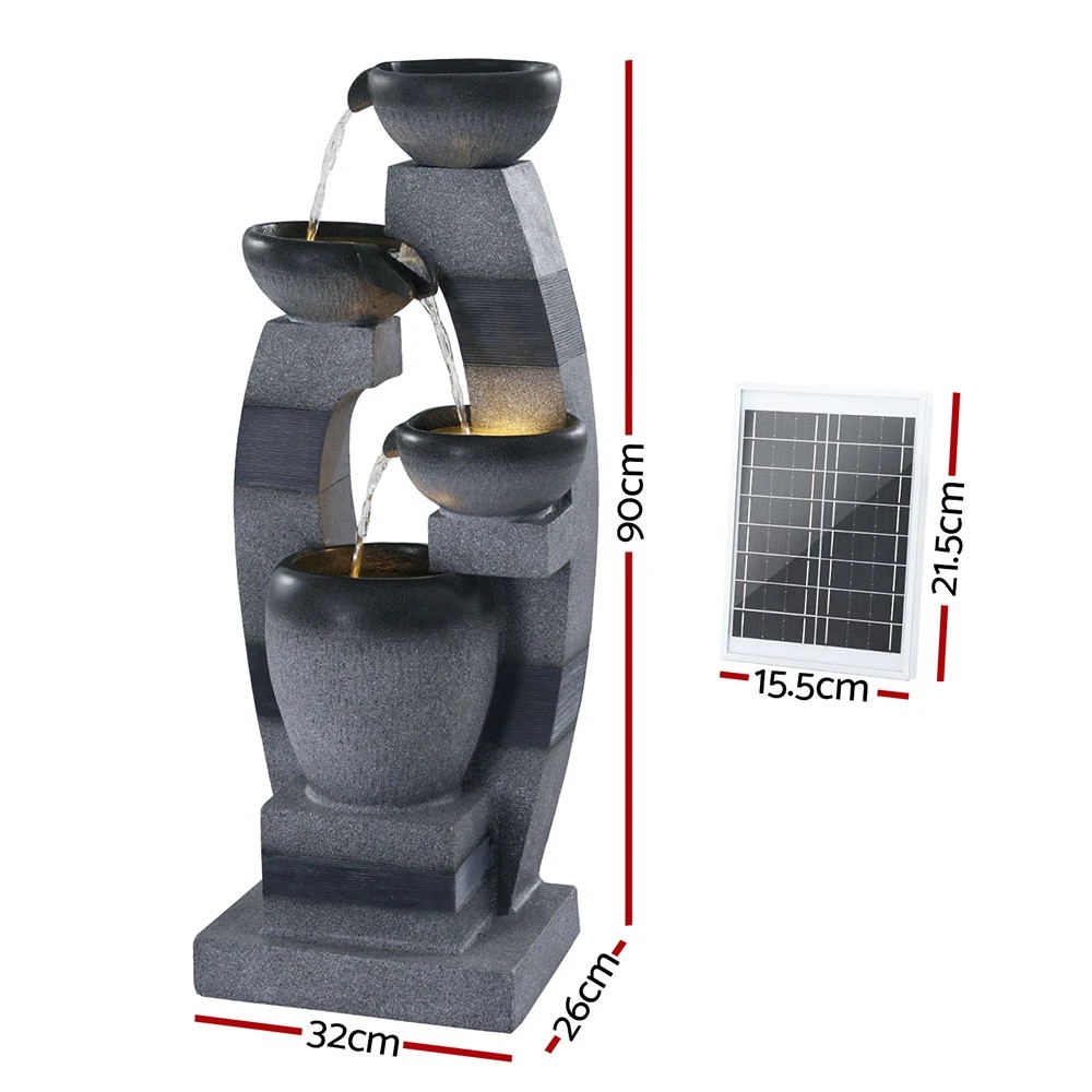 2 Gardeon Solar Fountain Water Feature Outdoor Fountain Indoor 4 Tier Bowl Cascading - Grey, 2 of 8