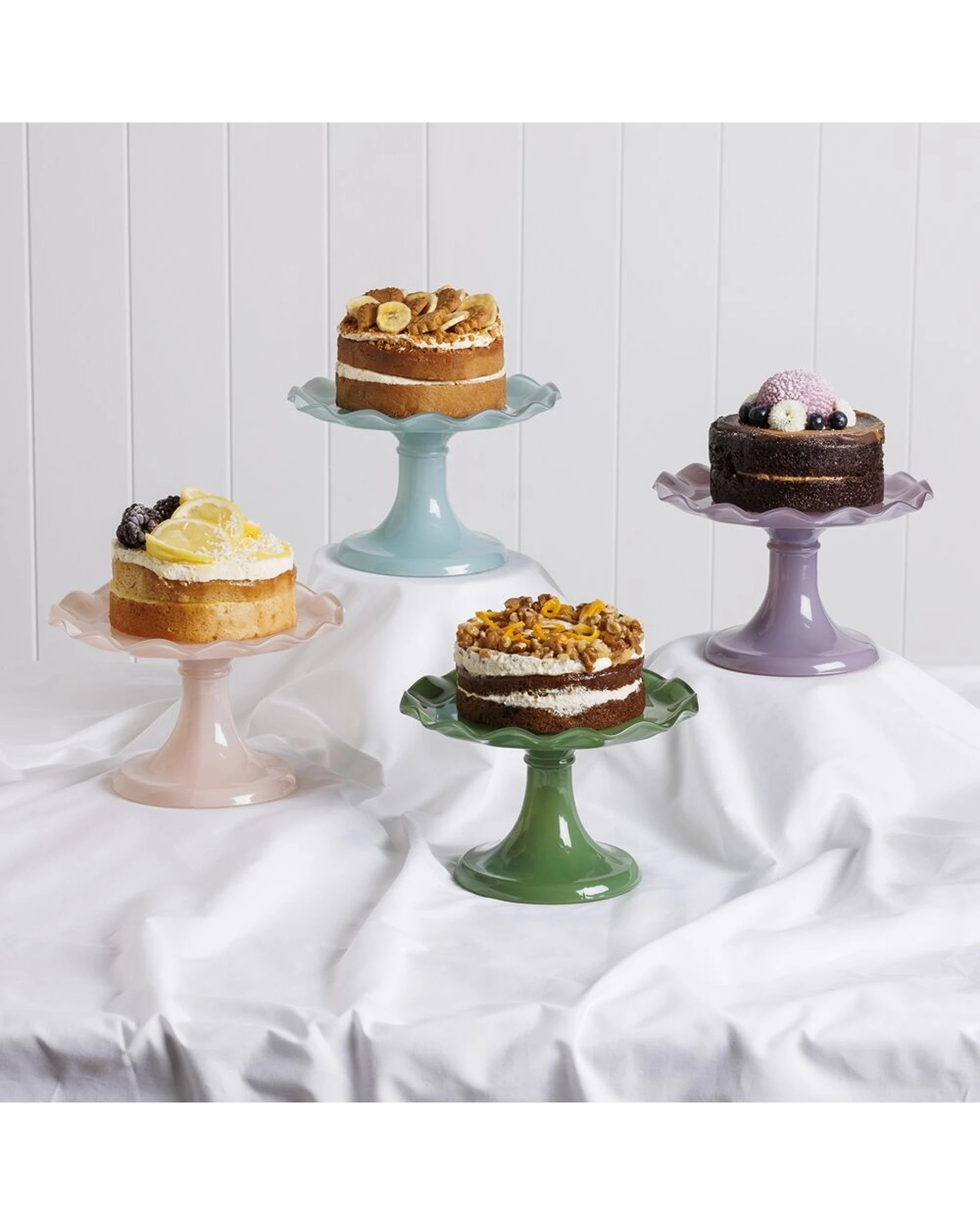 3 Ecology Soda Glass Ruffle Fluted Edged Cake Stand 20x12.5cm Midday - Green, 3 of 3