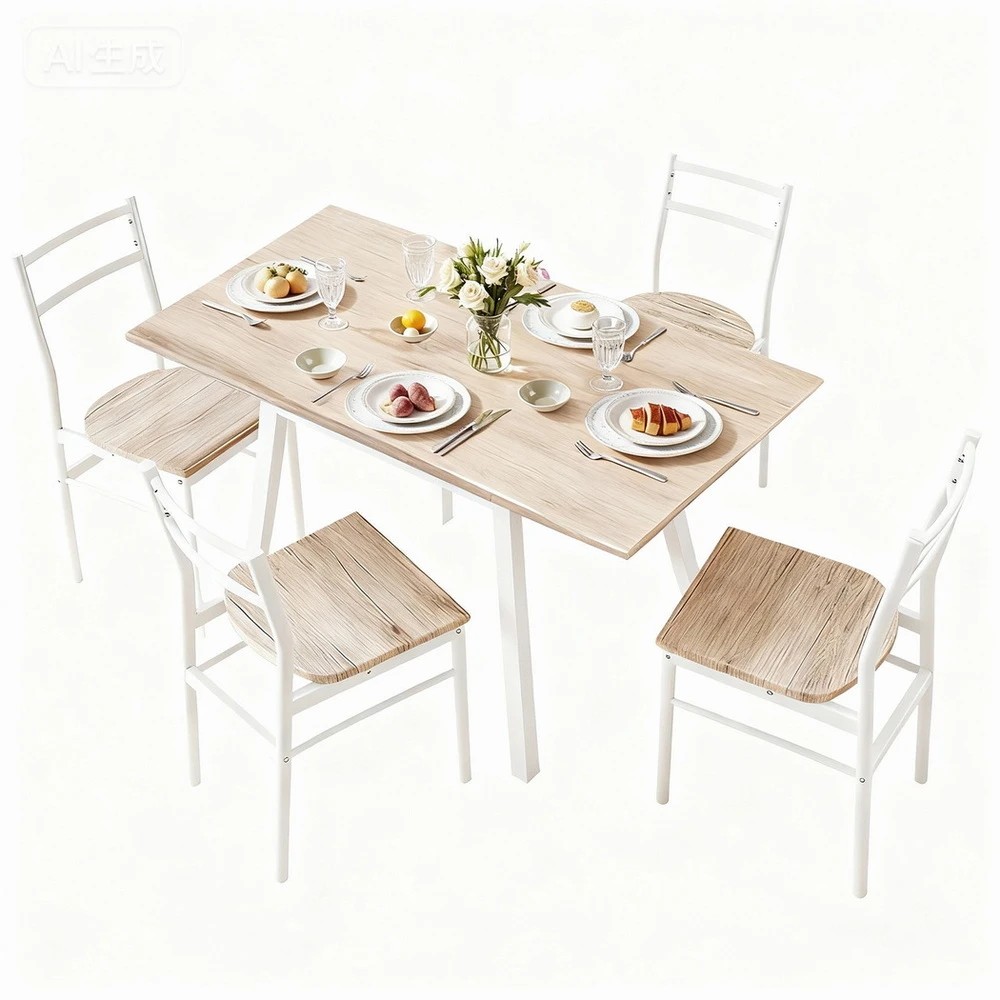 1 Artiss Dining Table and Chairs Set 5pcs Foldable Kitchen Furniture - Natural, 1 of 10
