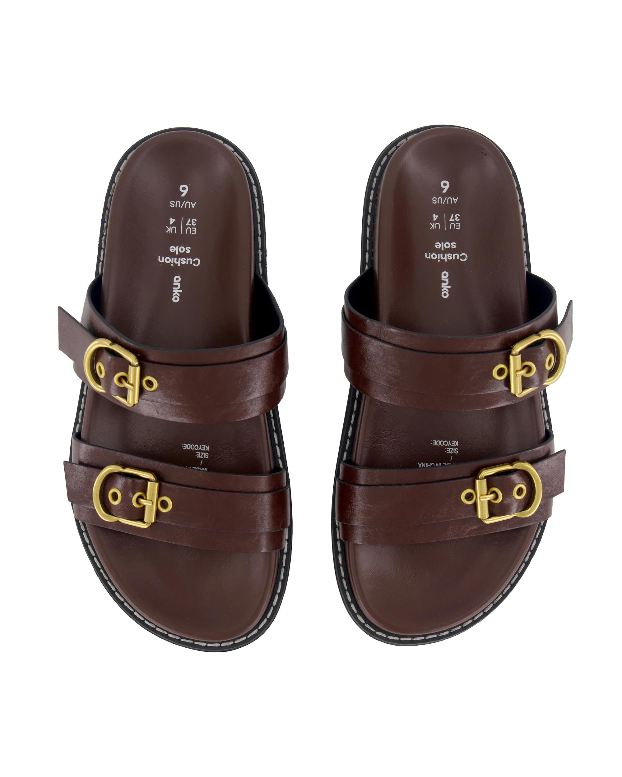 3 Two Band Buckle Comfort Sandals Chocolate, 3 of 3
