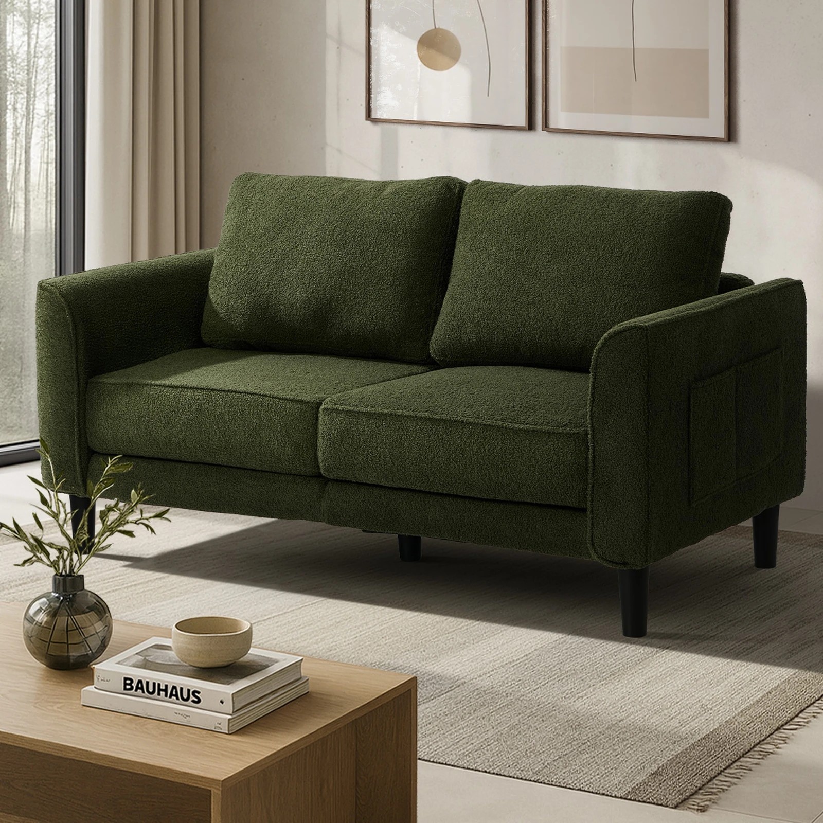 4 Oikiture 150 cm 2 Seater Sofa Love Seat Boucle - Green, 4 of 7