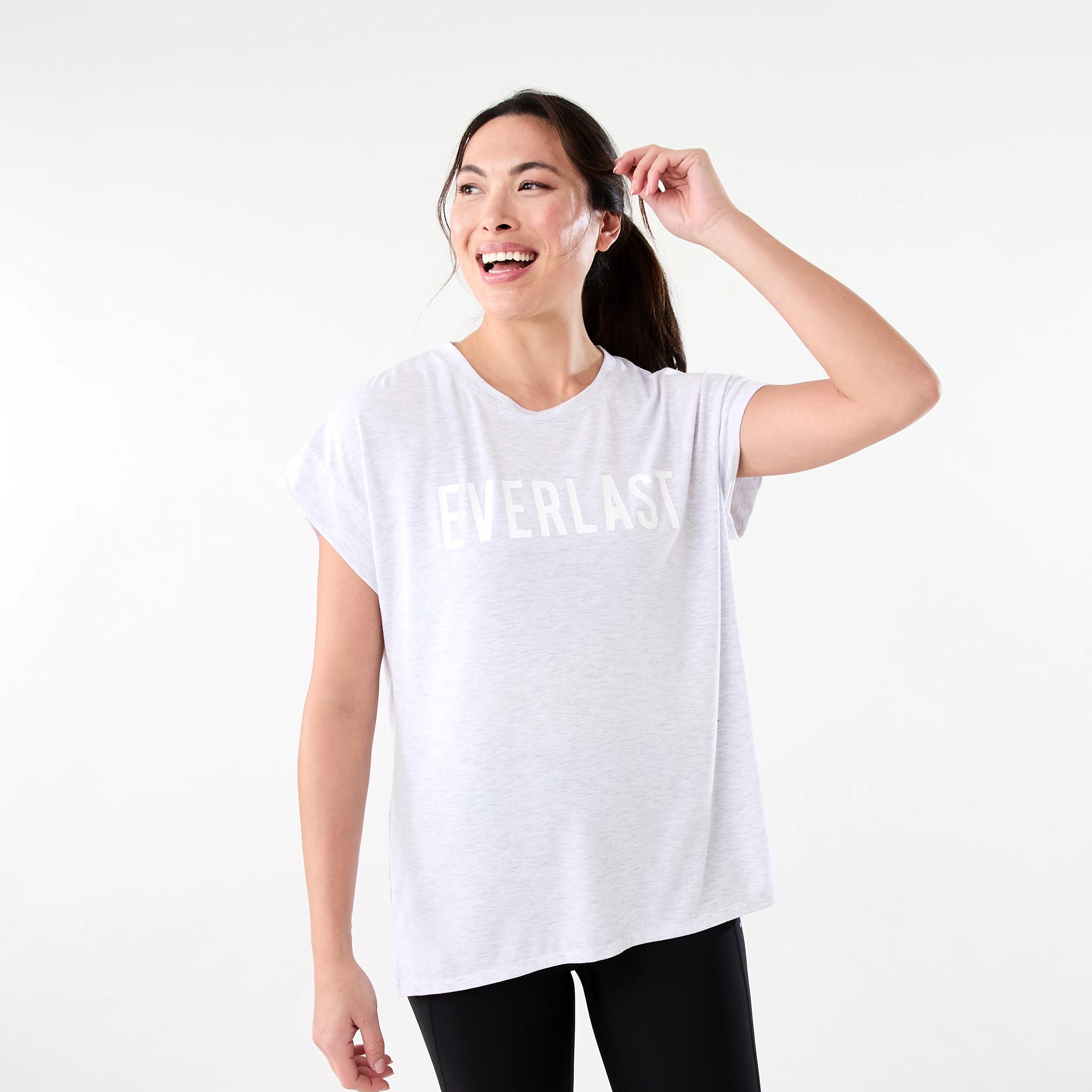 1 Everlast Womens Relaxed Longline T-shirt EVERLAST WHITE MARLE, 1 of 7