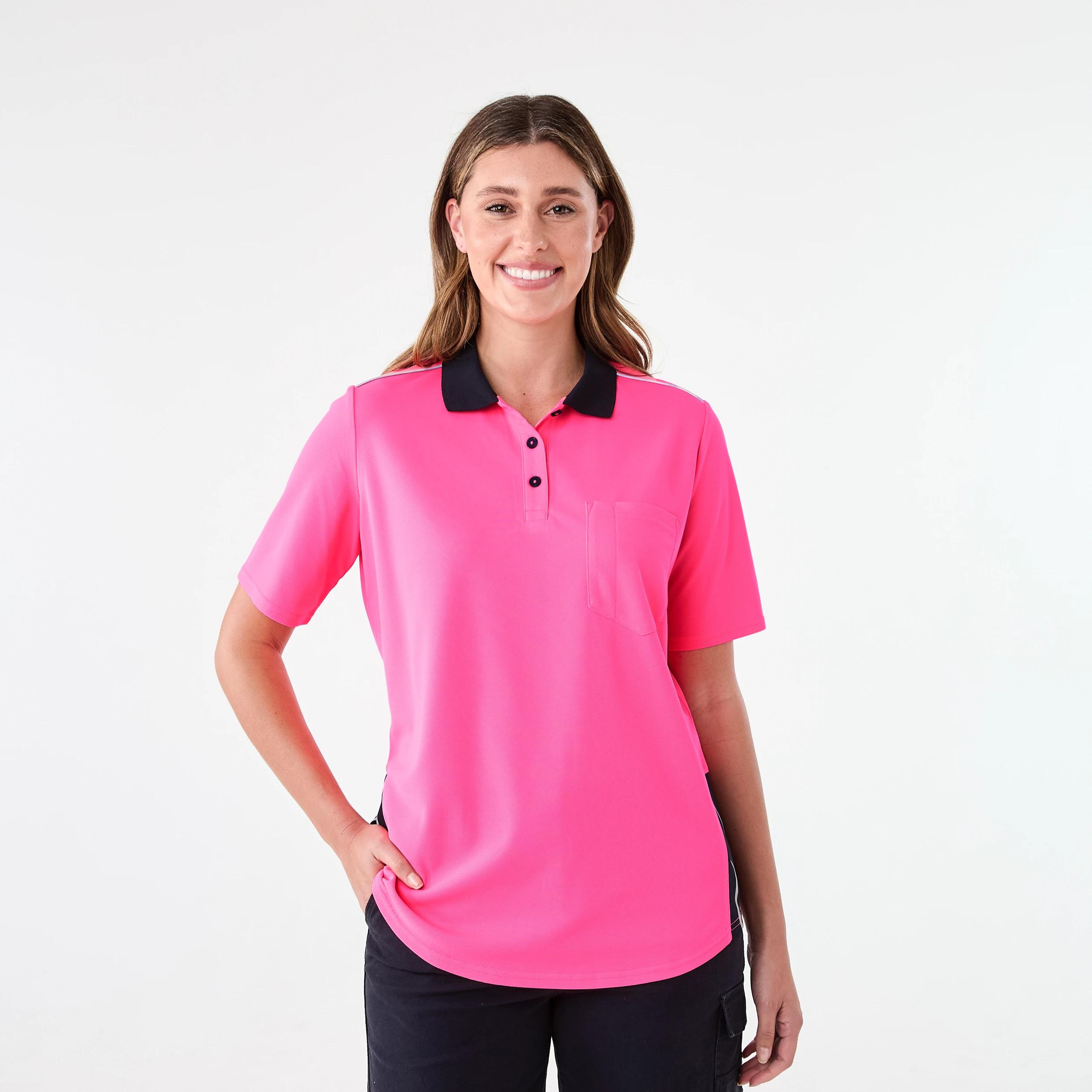 1 Workwear Short Sleeve Cool Polo Shirt SAFETY PINK, 1 of 7