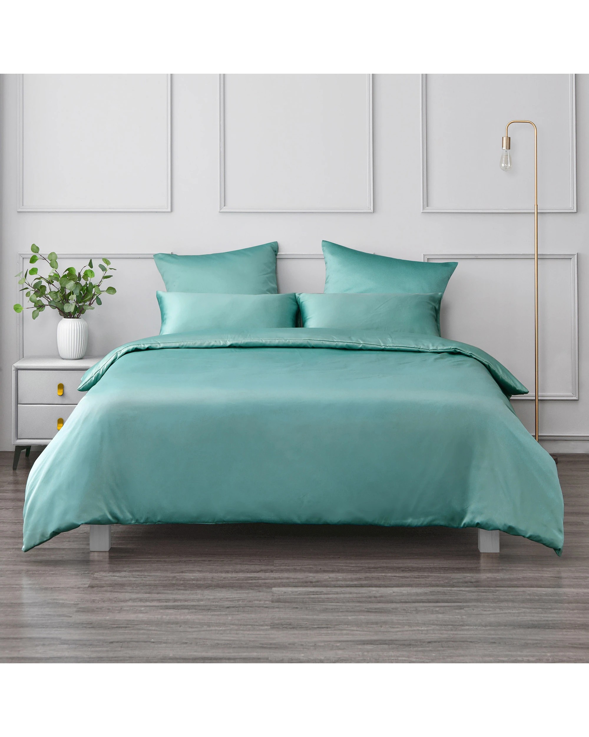 1 Dreamaker Matte Satin Quilt Cover Set - King Single Bed - Duckegg, 1 of 7