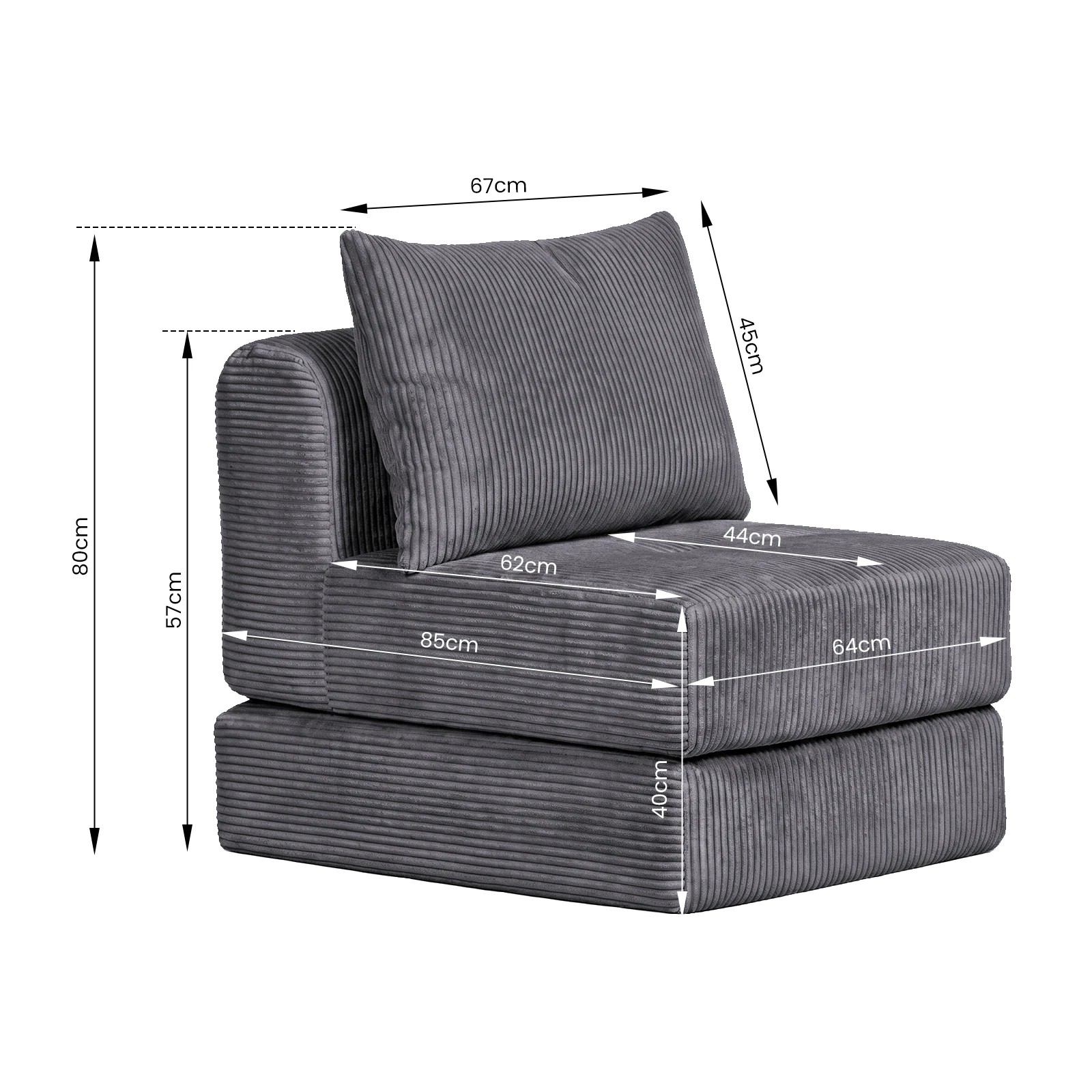 2 Advwin Stackable Sofa Lounger 2-in-1 Convertible Lounger Chair - Grey, 2 of 2