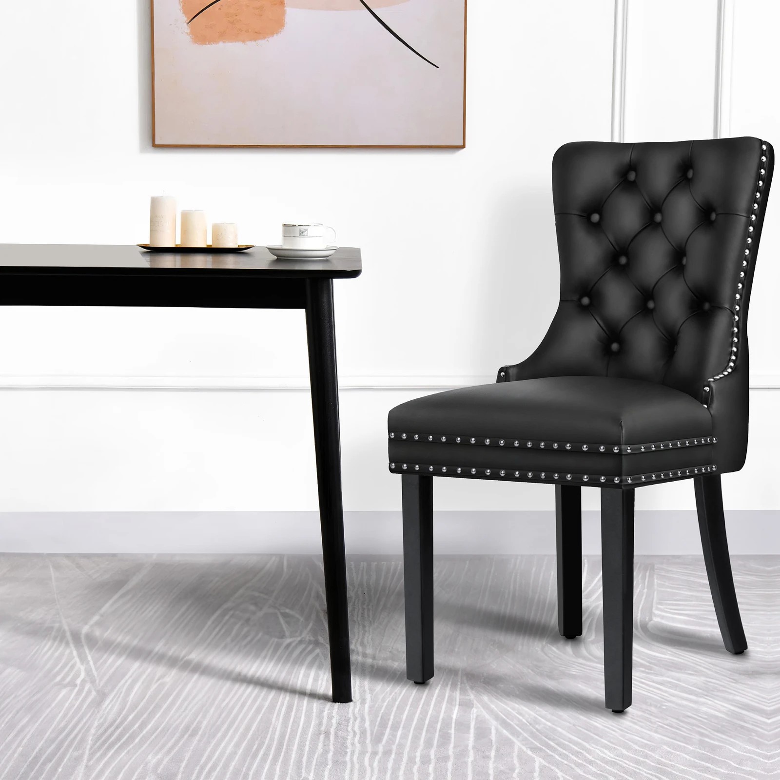4 Alfordson 4x Dining Chairs Kitchen Lounge Retro Button Tufted PU Leather - Black, 4 of 10