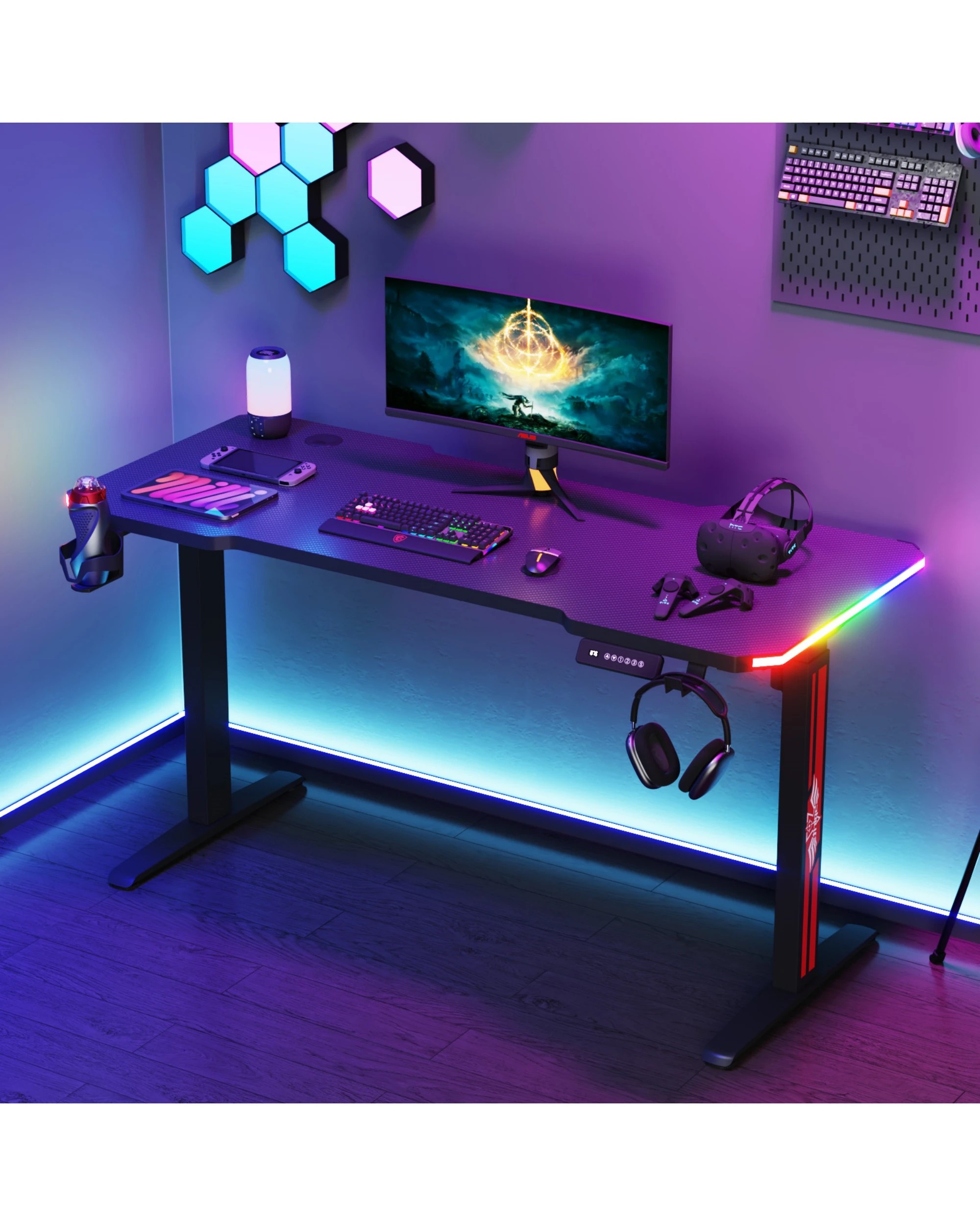 3 Advwin Electric Standing Gaming Desk Rgb Led Height Adjustable - Black, 3 of 5