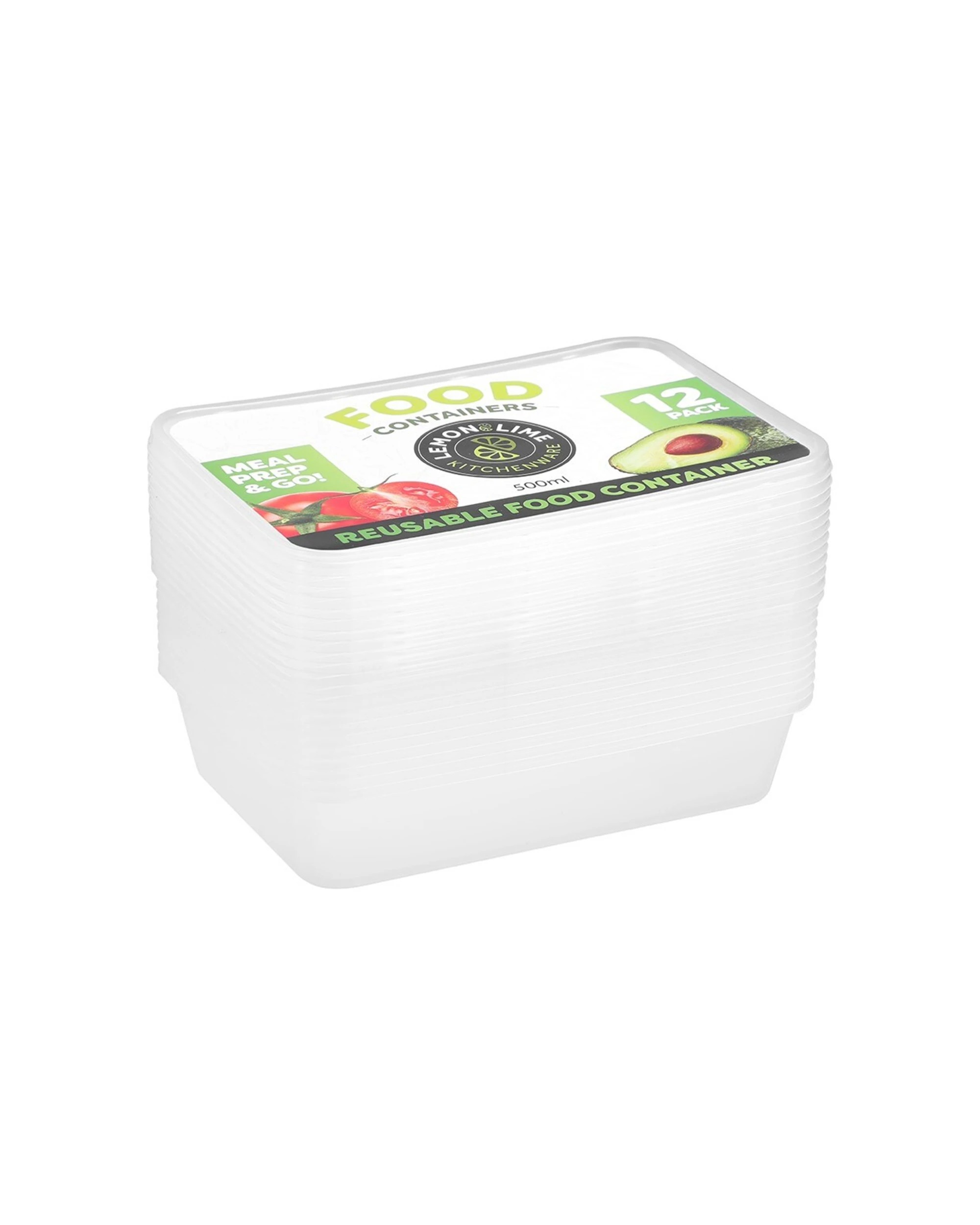 2 12pc Lemon & Lime Reusable Takeaway Food Storage Container Box Rectangular 500ml
 - Multi, 2 of 4