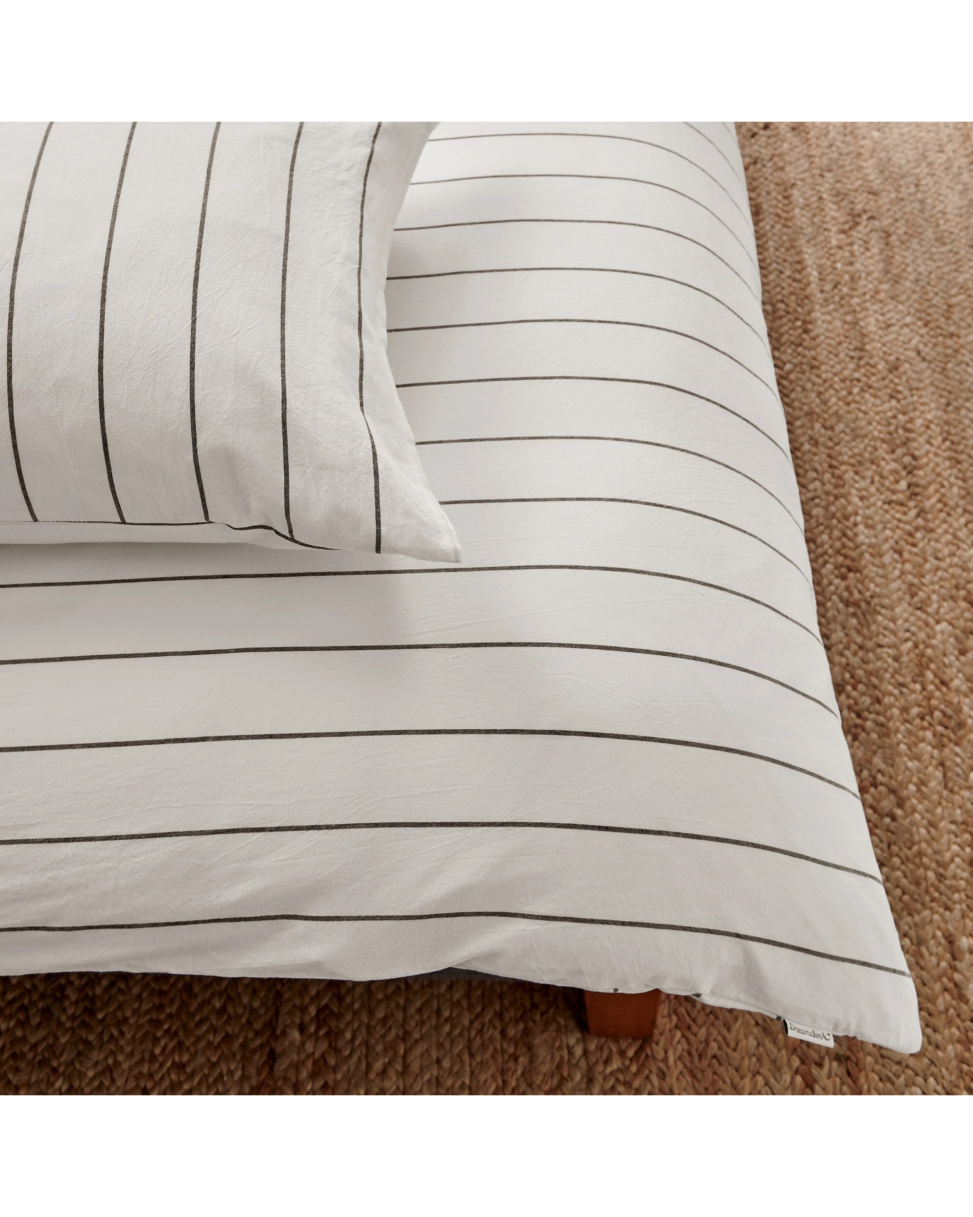 4 Dreamaker Rumi Stripe Washed Cotton Reversible Quilt Cover Set - Double Bed - White with Graphite, 4 of 6
