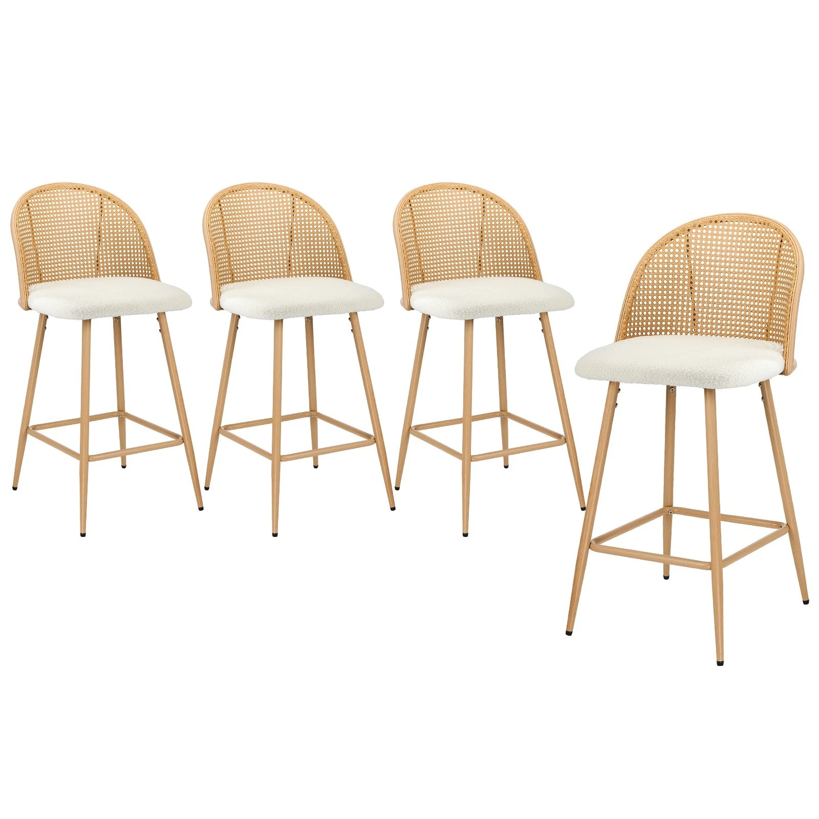 1 Oikiture Bar Stools Kitchen Counter Stool Rattan Dining Chair Boucle X4
 - White, 1 of 10